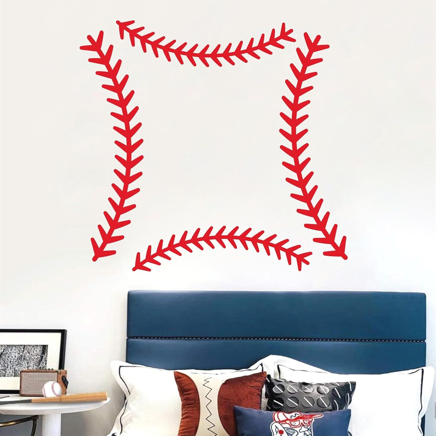 Vinyl Baseball Wall Decals Big Baseball Stitches Stickers Peel and Stick Ceiling Decals Baseball Lace Wall Stickers Large Sport Ball Wall Stickers for Teens Boy Girl Bedroom Playroom Decor