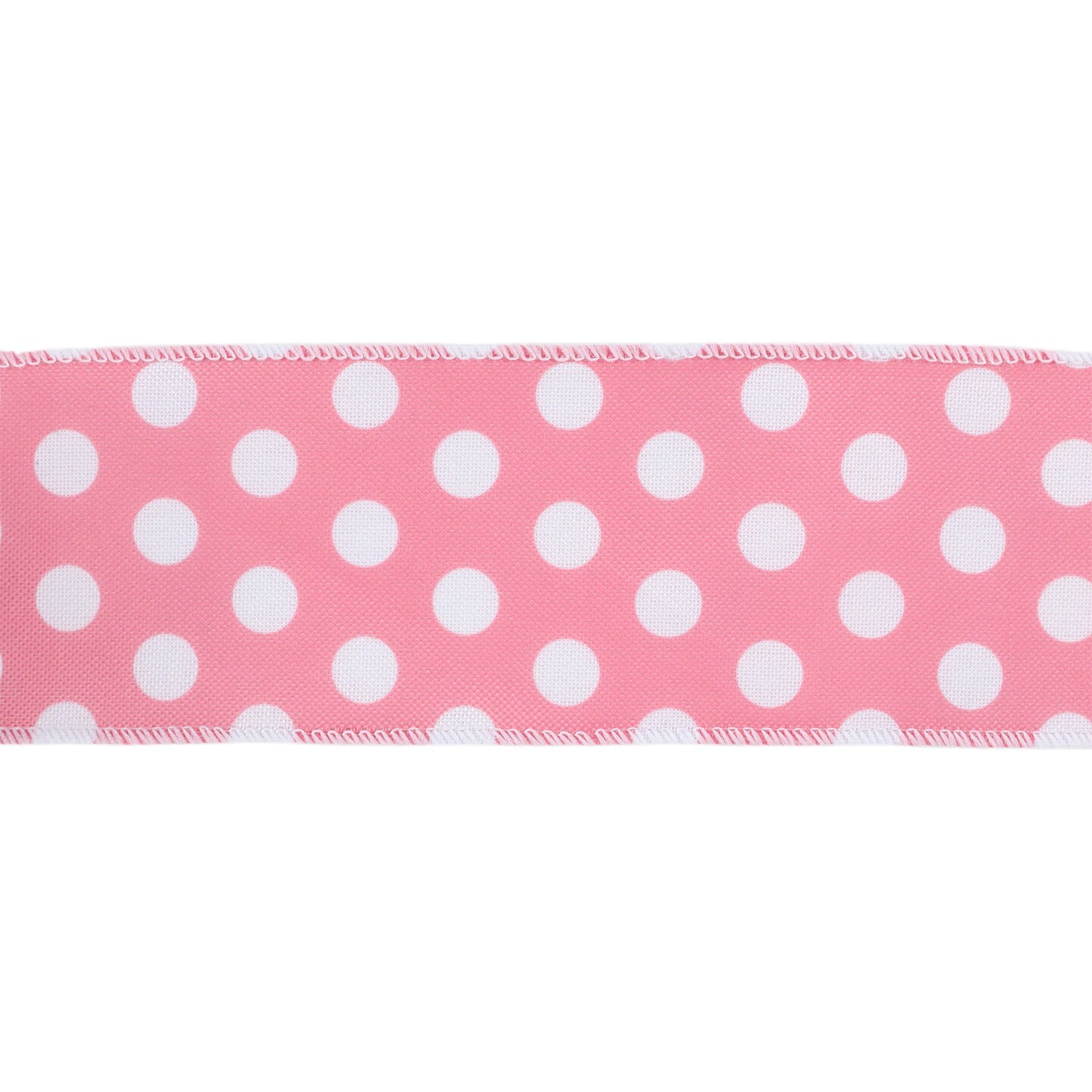LaRibbons 2 1/2" Wired Ribbon, Pink w/ White Polka Dot, 10 Yard Roll