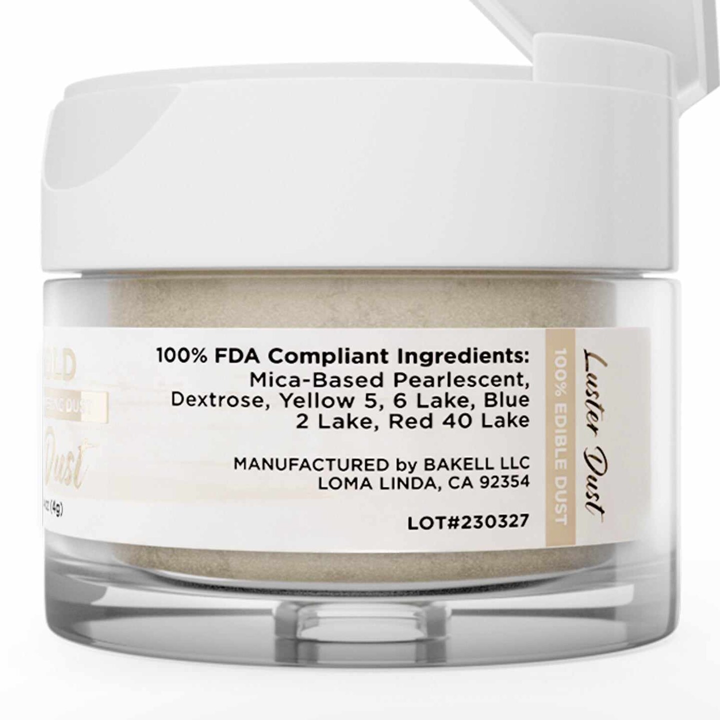 Bakell - Pale Gold Luster Dust (4g, 1x Jar) Edible Vegan Dust & Paint for Baking, Desserts and Beverages