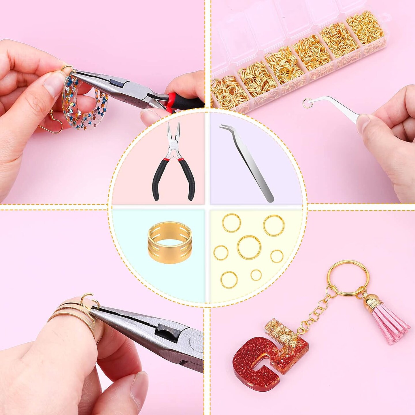 1500-Piece Jewelry Repair Kit with Pliers for Necklaces, Charms & Earrings