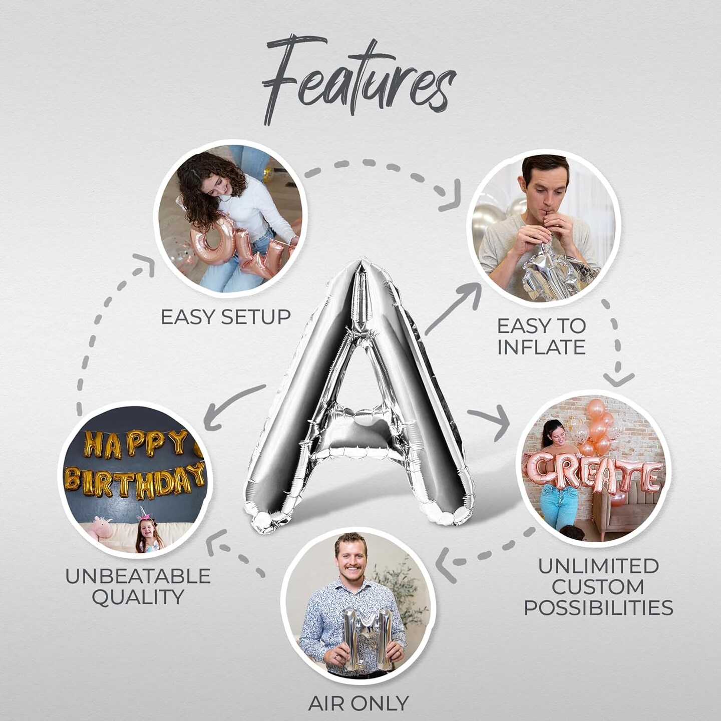 Letter Balloons - BIG BRO 16&#x22; Inch Alphabet Letters Foil Mylar Balloon Baby Shower or Birth Announcement Photo Shoot Balloon Banner (Silver)
