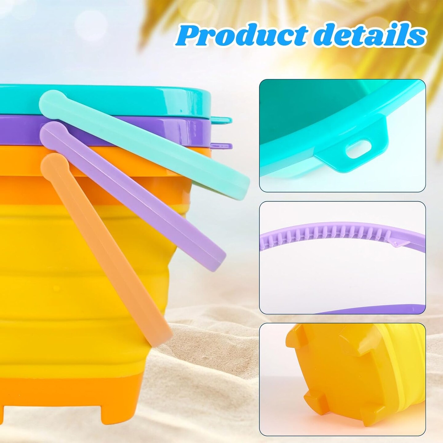 3Set Collapsible Beach Buckets, Foldable Sand Toys Easter Buckets for Kids, for Toddlers Outdoor Activities, Beach Fun Summer Vacation