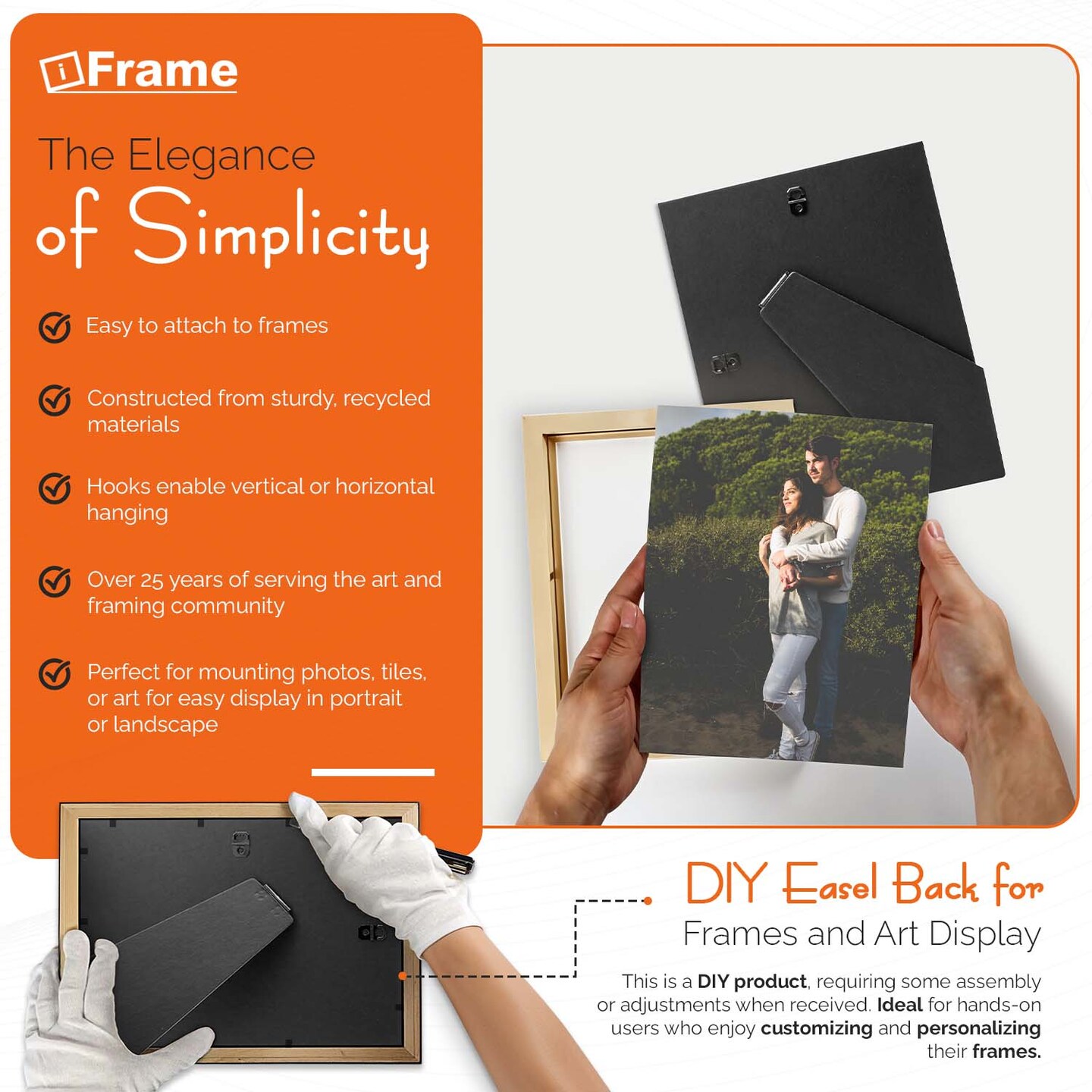 Adjustable DIY Easel Backs | Solid Black Cardboard Back | Fits Most Photo Frames | USA Designed and Made