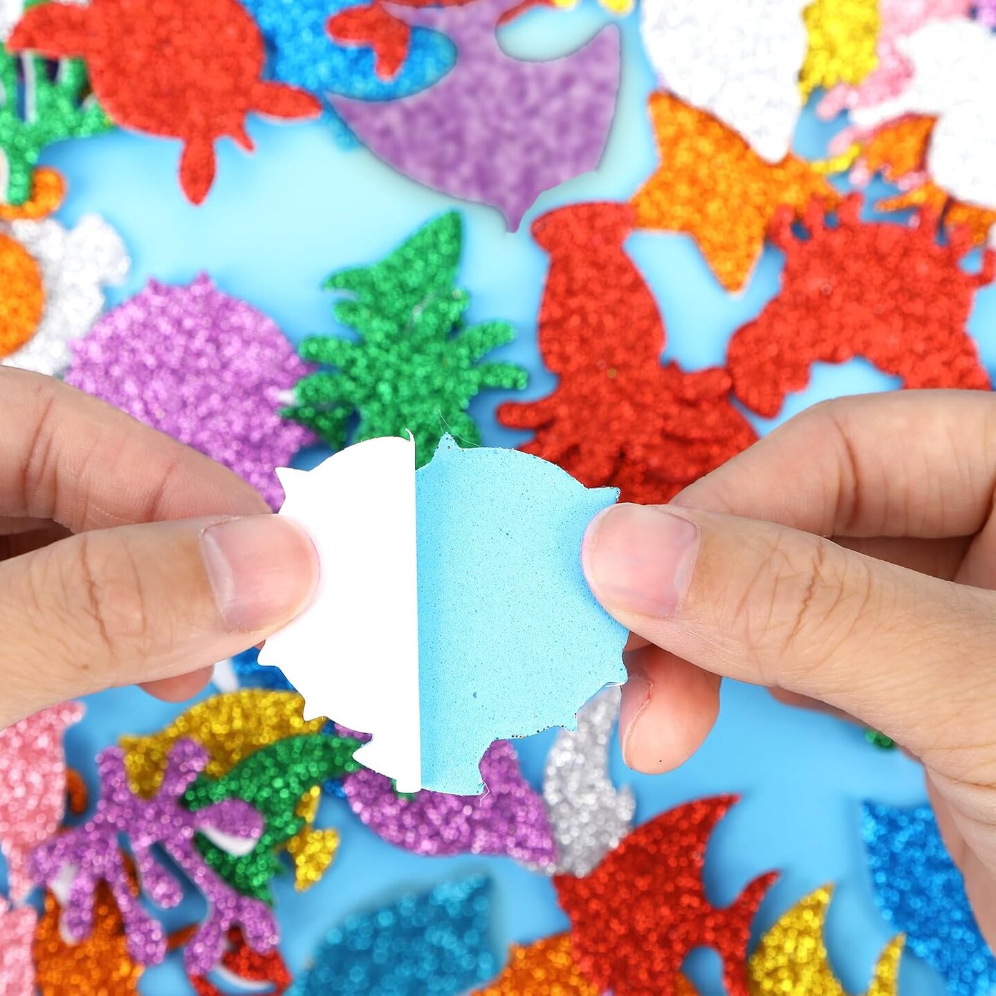 270 PCS Glitter Foam Star Stickers - Self-Adhesive Star Foam Stickers for Wall/Scrapbooks/Poster, Colorful Foam Star Shape Glitter Sticker Birthday Party Glitter Star Stickers 3 Sizes 5 Color