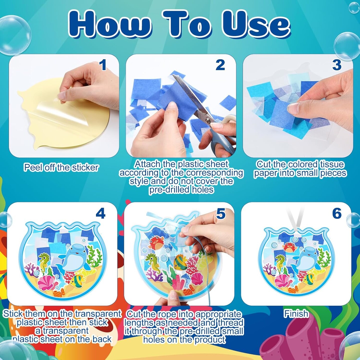 24 Pcs Summer Craft Kits Under The Sea Scene Suncatcher Kit Make a Ocean Animal Suncatcher Craft Ornament Under The Sea Scene