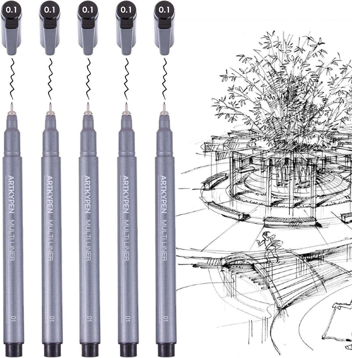 Micro Fineliner Drawing Art Pens: 5 Pack 0.25 mm Black Fine Line Waterproof Ink pen, Artist Supplies for Adults Sketching Anime Manga Watercolor Calligraphy Technical Illustrators