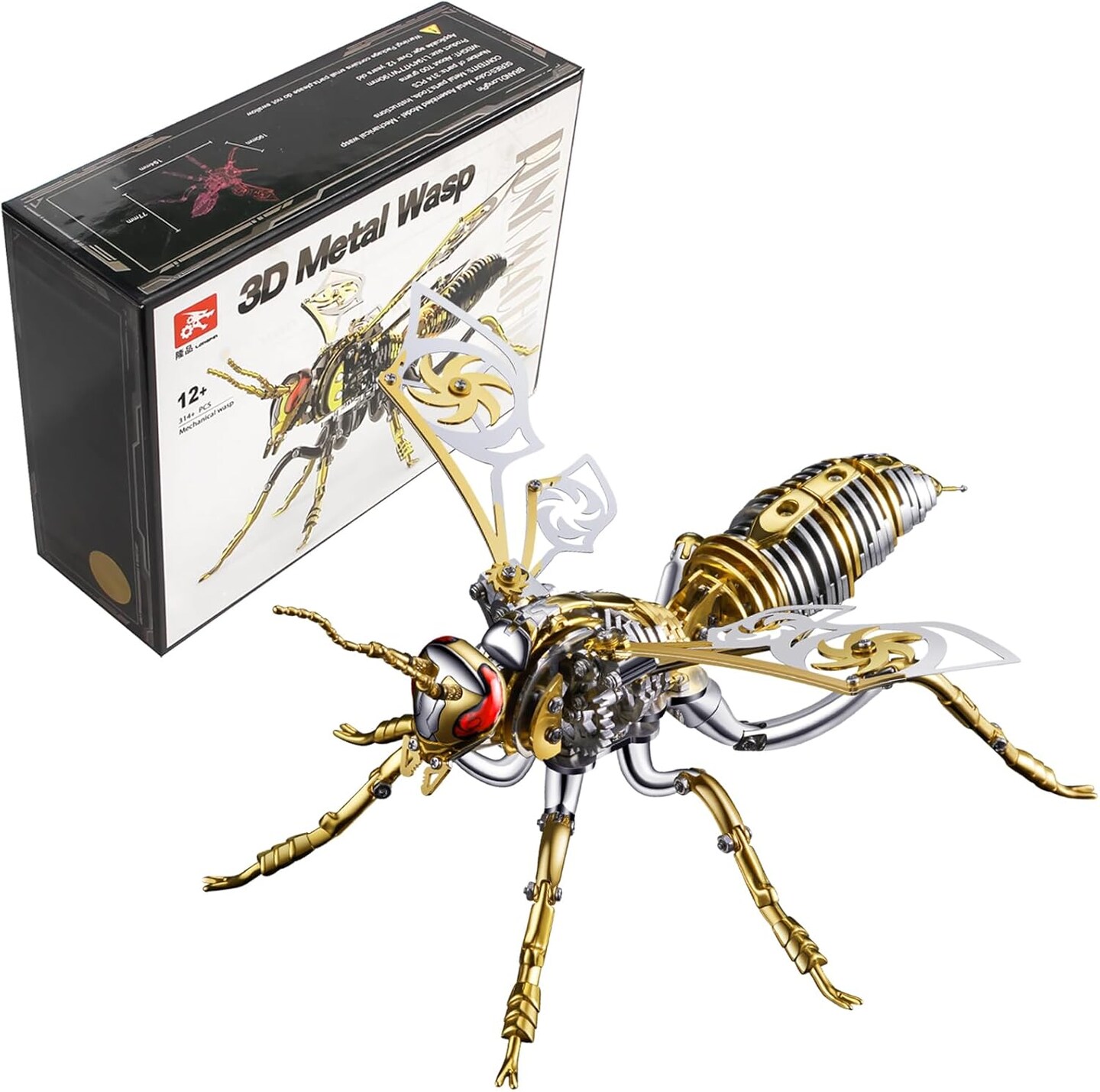 3D Metal Puzzles for Kids: Northern Giant Hornet Metal Model Kits, 3D Metal Puzzle Mechanical Wasp Building Blocks, Difficult DIY for Assembly, Birthday Gifts for Men (3D Metal Wasp-Silver Gold)