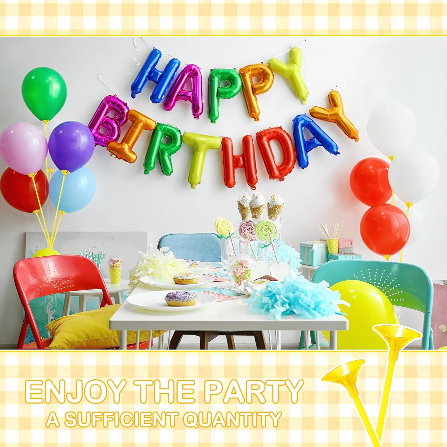 100 Pcs 12.6 Inch Balloon Sticks Plastic Balloon holders and Cup for Christmas New Year Birthday Party Wedding Anniversary Decorations(Yellow)
