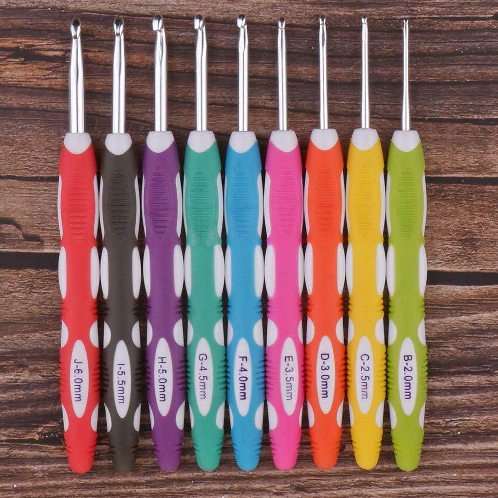 Ergonomic Crochet Hooks Set with Roll Felt Bag – Sizes B to J, Ideal for Arthritic Hands
