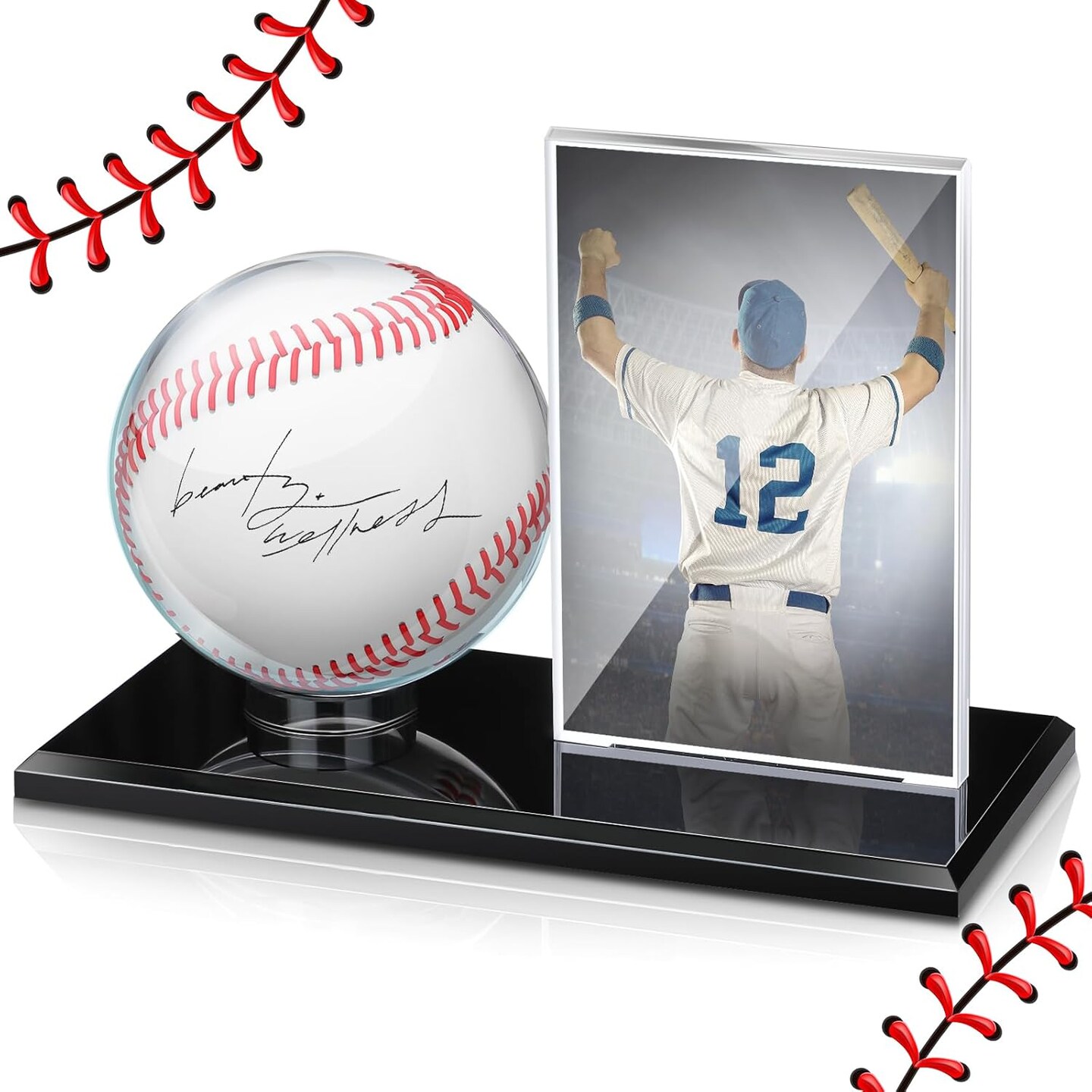 Acrylic Baseball Display Case for Ball and Cards Clear Base Ball Holder Ring Stand Set Centerpieces Protector Memorabilia Showcase for Official Size Baseball(Small)