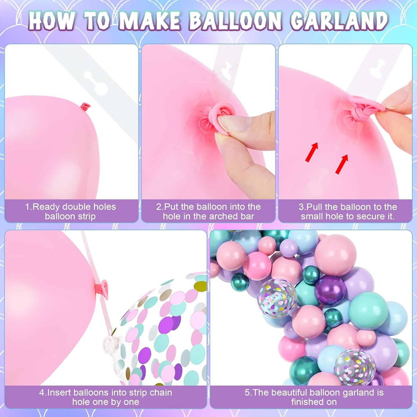 138Pcs Mermaid Birthday Party Decorations, Pink Purple Blue Mermaid Balloon Garland Arch Kit Birthday Banner Cake Topper Tail Shell Balloons Party Supplies