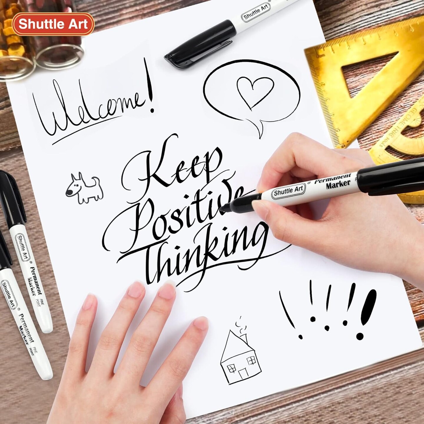 Permanent Markers, 100 Pack Black Permanent Marker set,Fine Point, Works on Plastic,Wood,Stone,Metal and Glass for Doodling, Marking