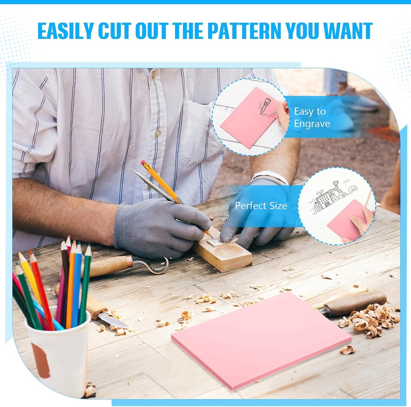 4 Pcs 4&#x22; x6&#x201C; Pink Rubber Art Soft Linoleum Carving Block, Rubber Crafts Linocut Block for Printmaking,Stamp Carving Block