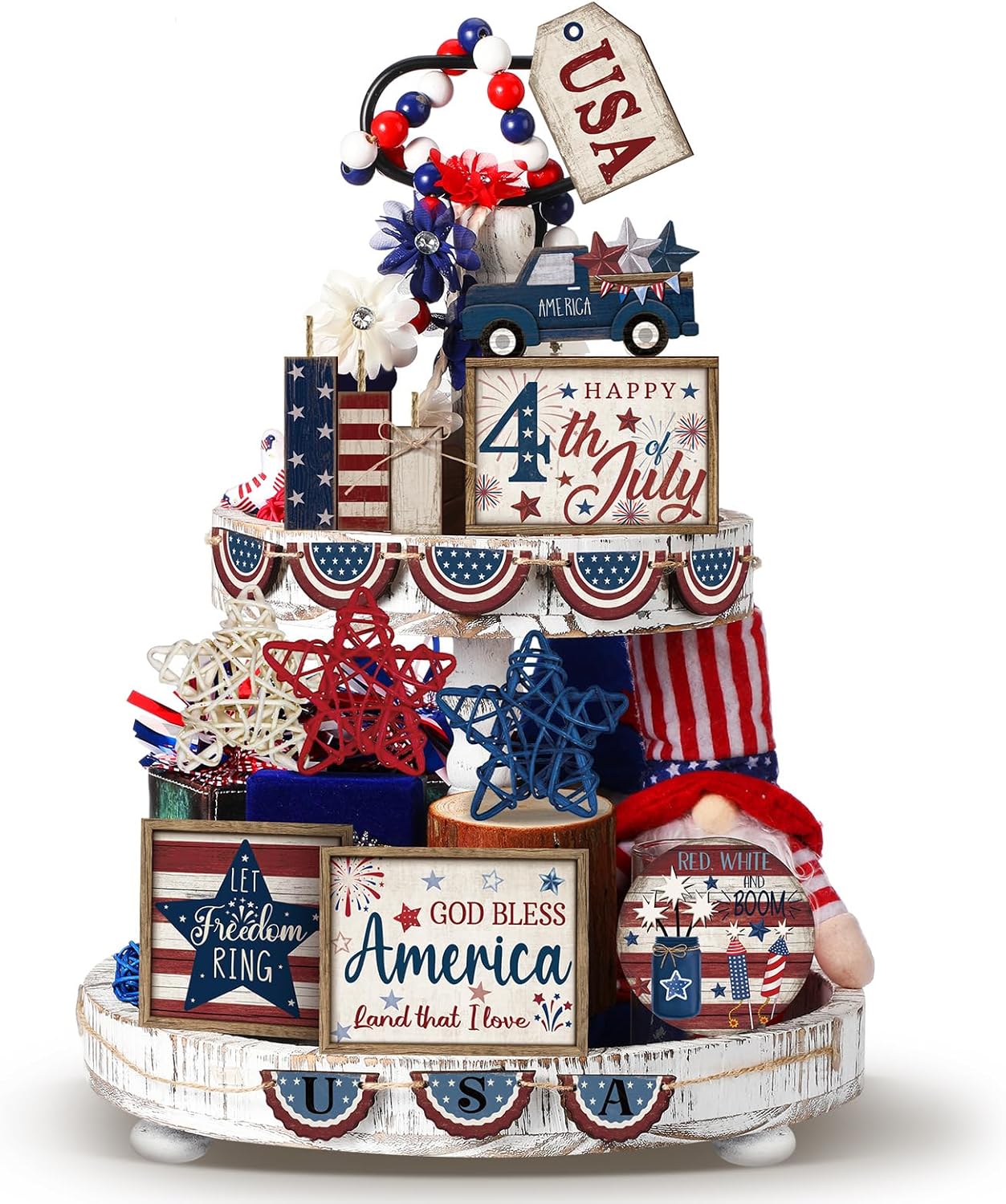 20 Pcs 4th of July Patriotic Tiered Tray Decoration Independence Day