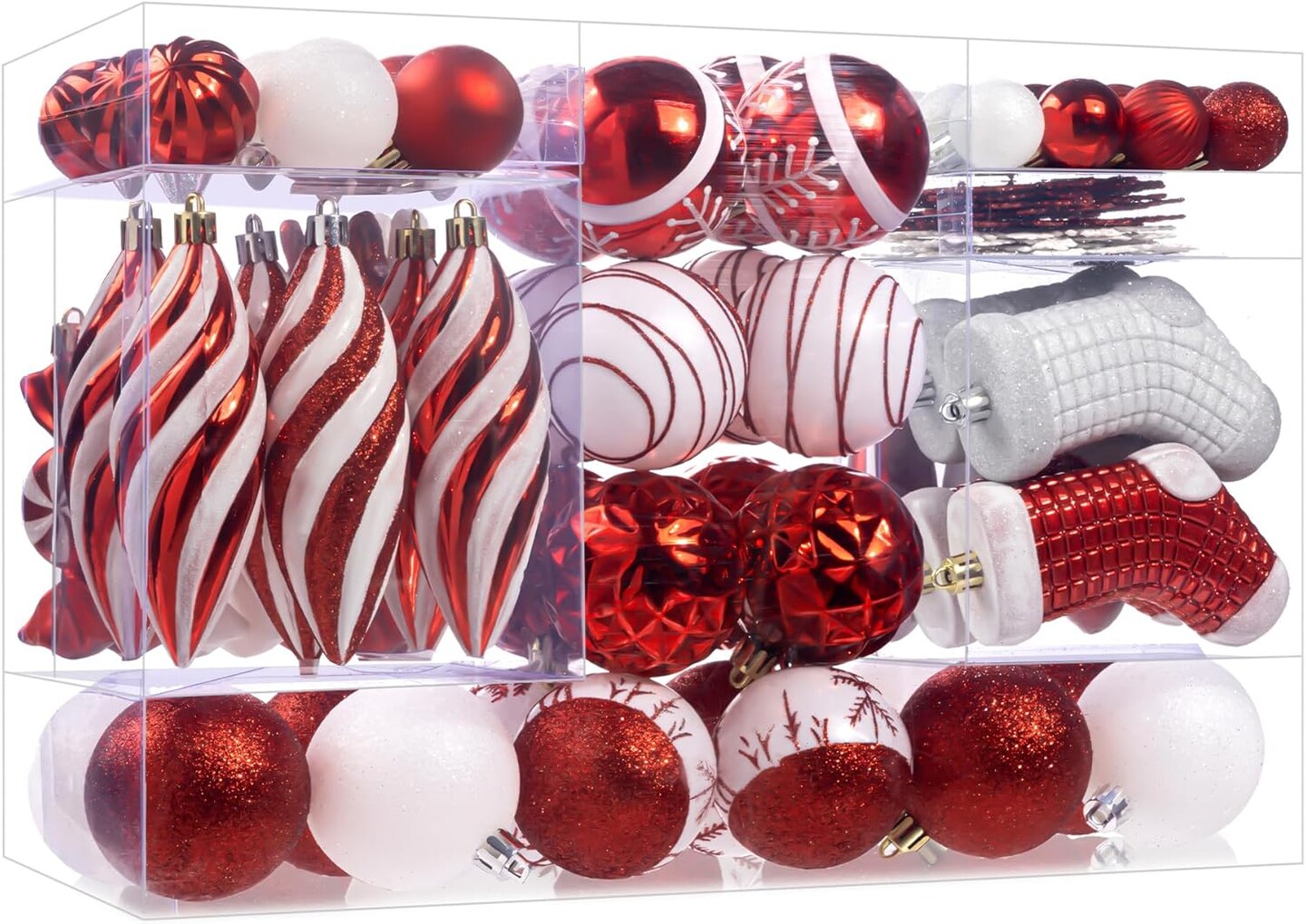 87Pcs Christmas Ball Ornaments Set, Assorted Shatterproof Hanging Tree Decorative for Xmas Tree Holiday Party and Home Decor (Red & White)
