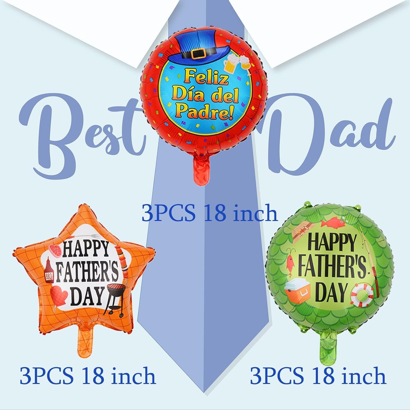 18Pcs Happy Father&#x27;s Day Balloons Happy Father&#x27;s Day Foil Balloons 18 inch Father&#x27;s Day Dad Birthday Best Dad Ever Party Decoration Supplies