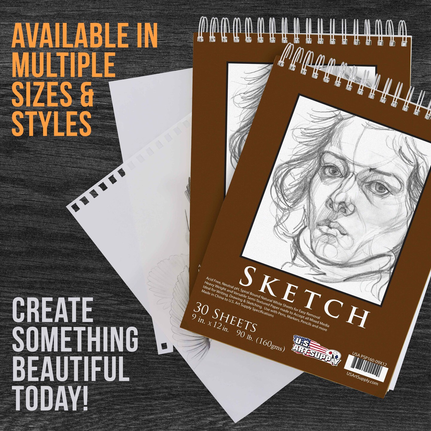 9&#xE2;&#x20AC;&#xFFFD;x12&#x22; Premium Heavy-Weight Paper Spiral Bound Sketch Book: 90 Pound (160gsm), 30-Sheet Drawing Pad (2 Pack)