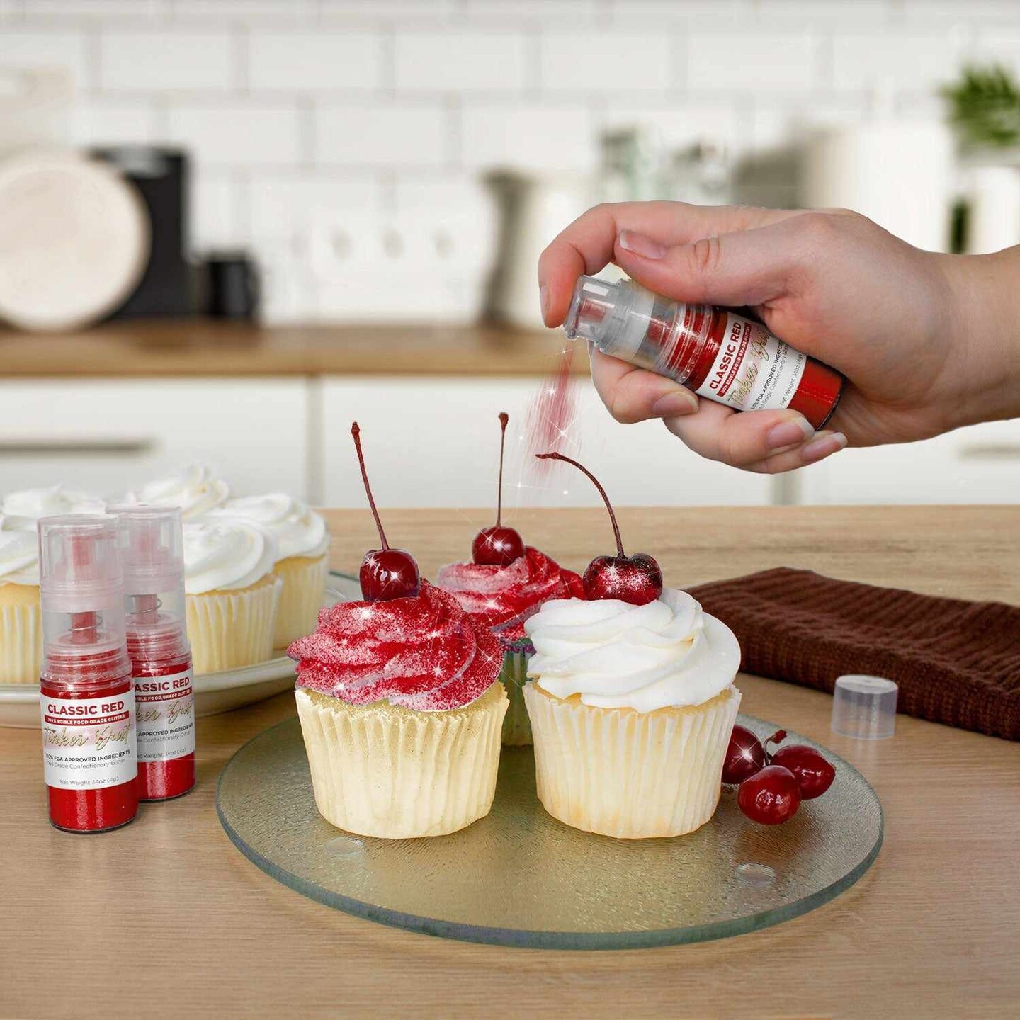 Bakell - Classic Red Tinker Dust Edible Glitter (4g, 1x Spray Pump) for Food, Desserts, and Beverages!