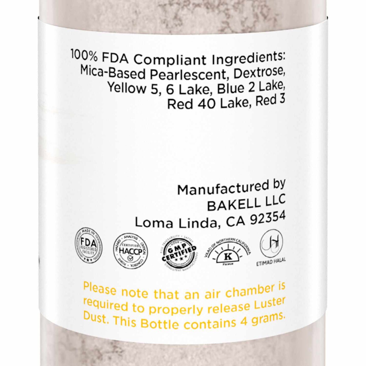 Bakell - Oyster Tan Luster Dust (4g, 1x Pump) Edible Vegan Dust & Paint for Baking, Desserts and Beverages