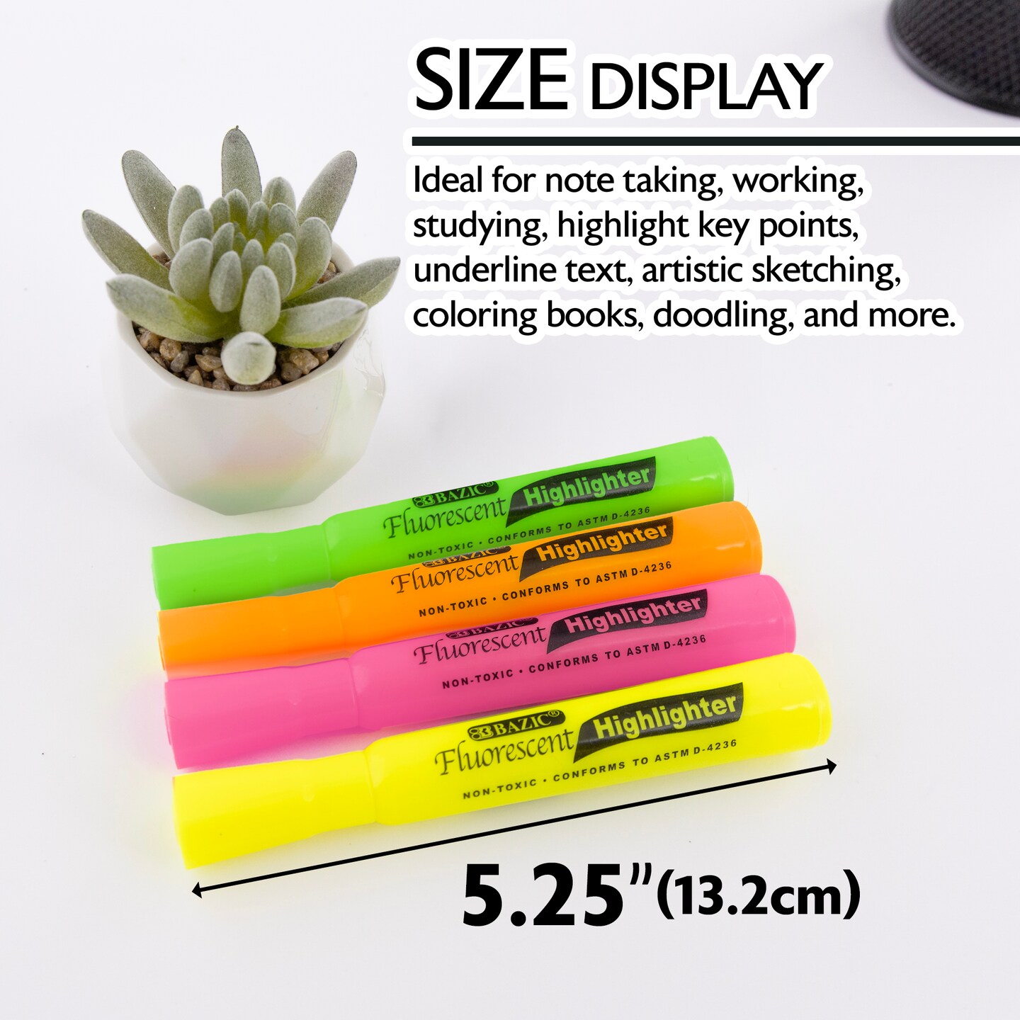 BAZIC Desk Style Fluorescent Highlighters (4/Pack)
