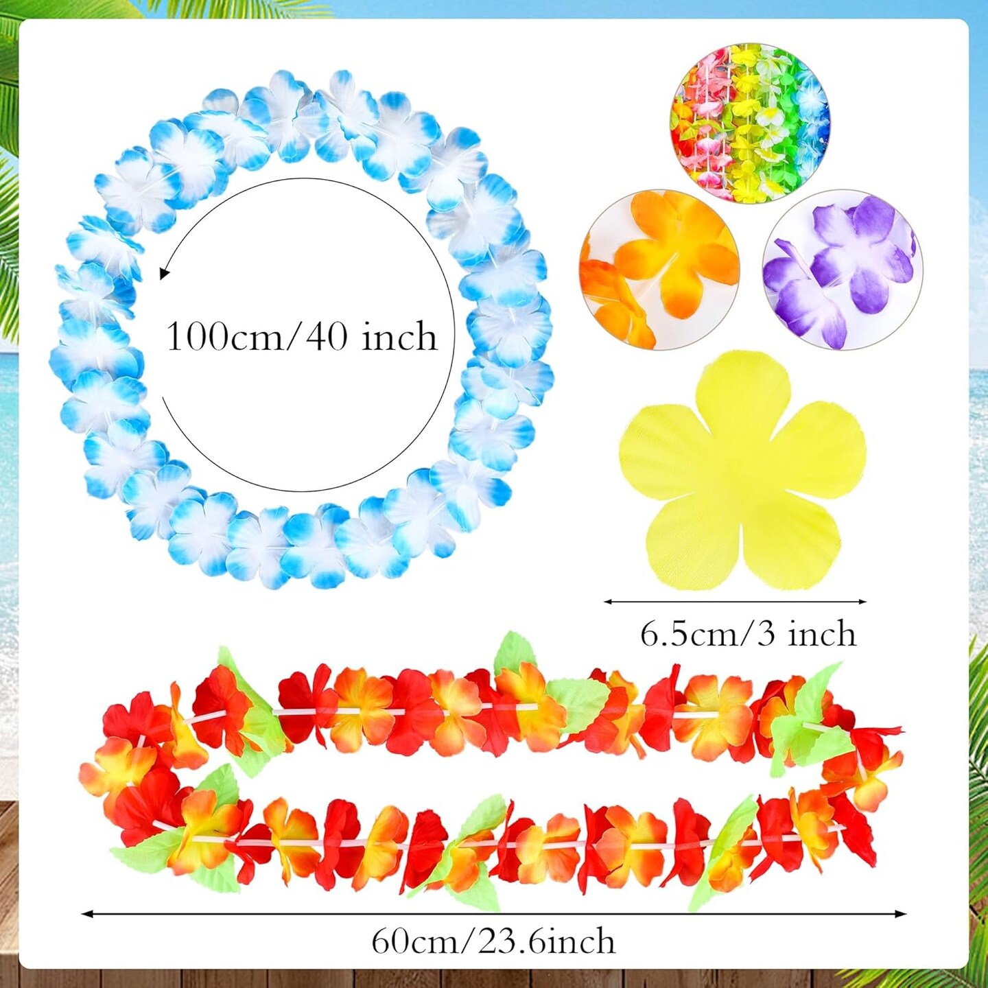 24 Pieces Hawaiian Leis Tropical Flower Necklace Hawaiian Colorful Garland Party Decorations