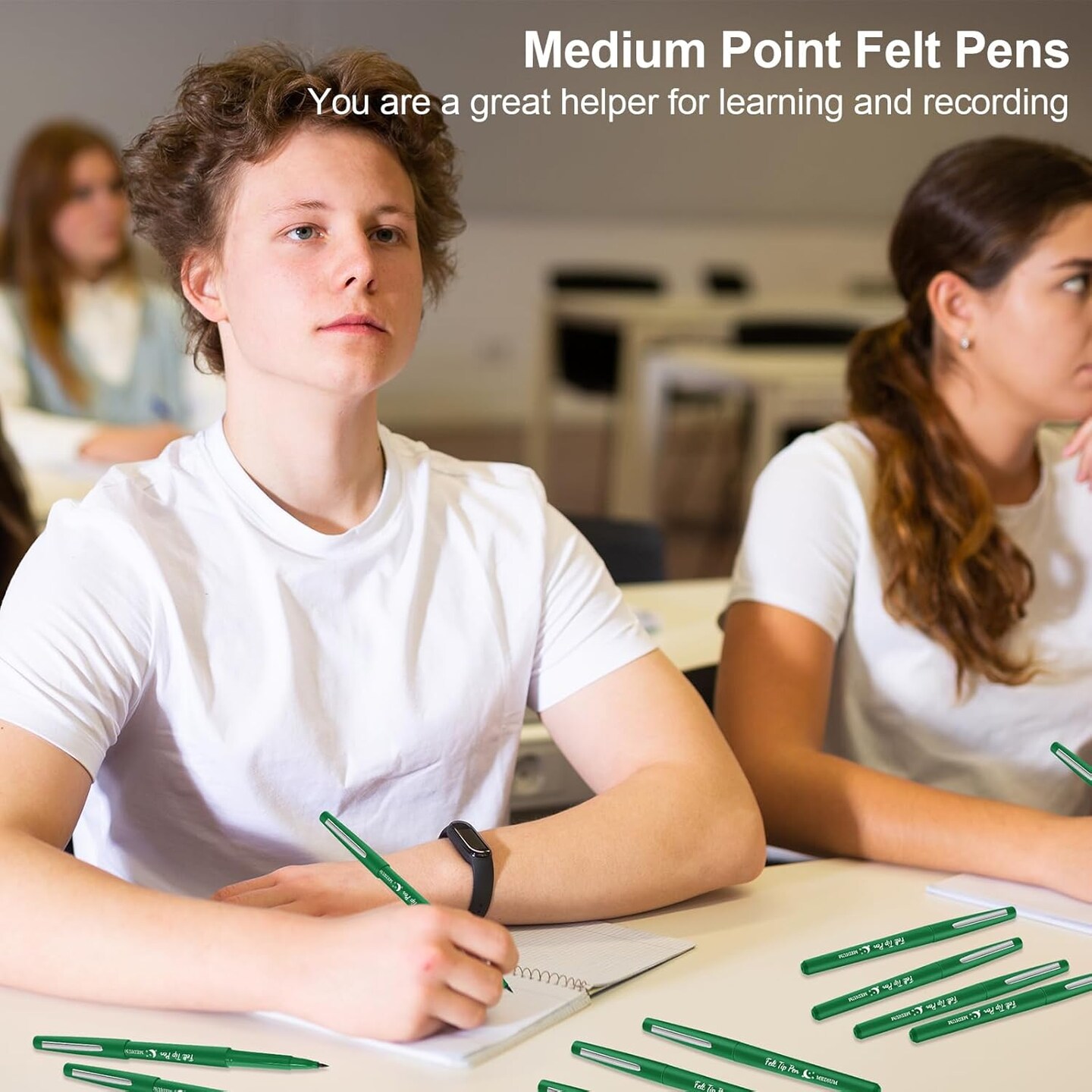 20 Pcs Felt Tip Pens 0.7mm Colored Felt Pens Marker Medium Point Journal Planner for Journaling Writing Note Taking Art Office and School Supplies(Green)