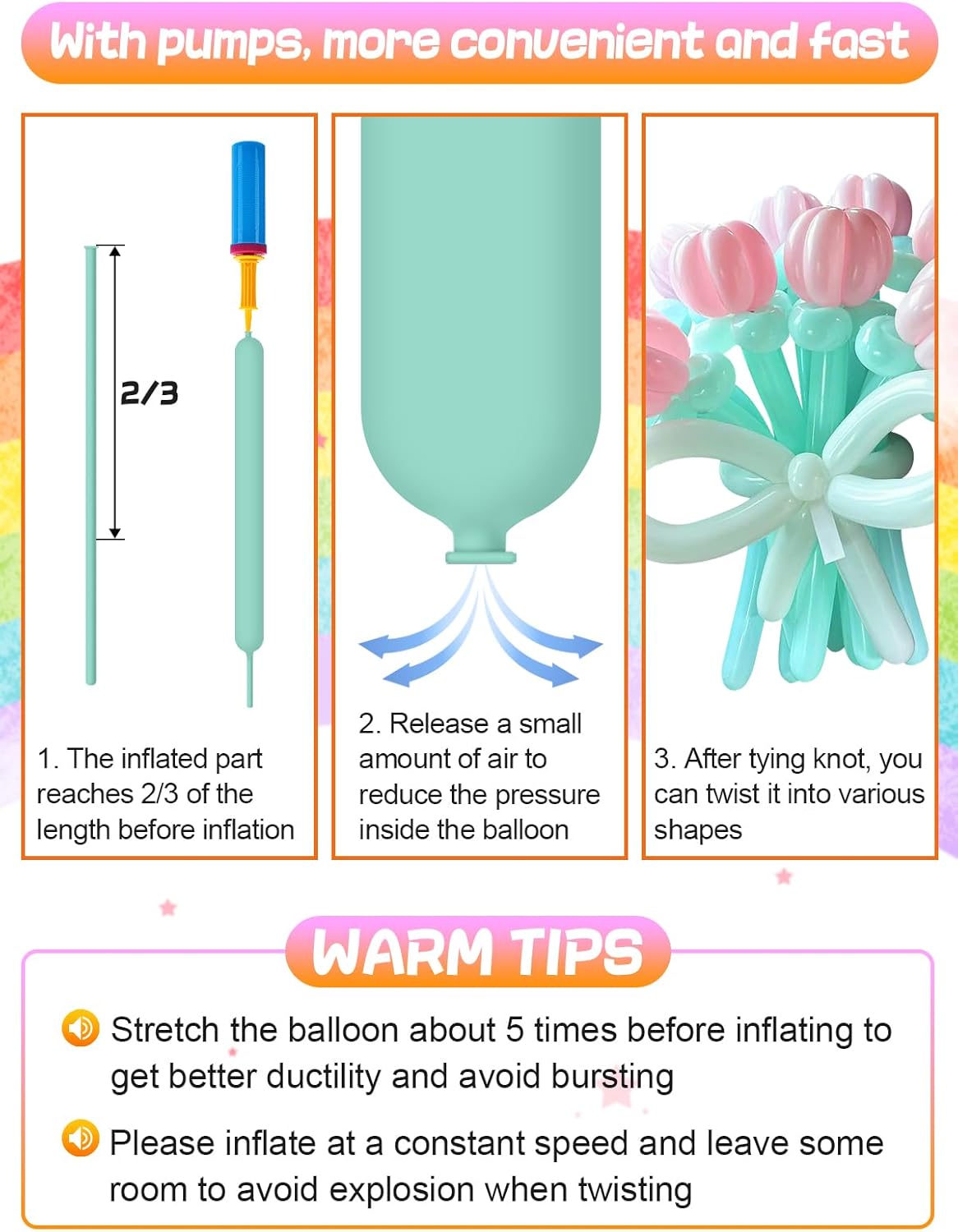 100 PCS 260Q Balloon Kit with Pump – Pastel Long Twisting Balloons for Animals, Flowers & Party Decorations