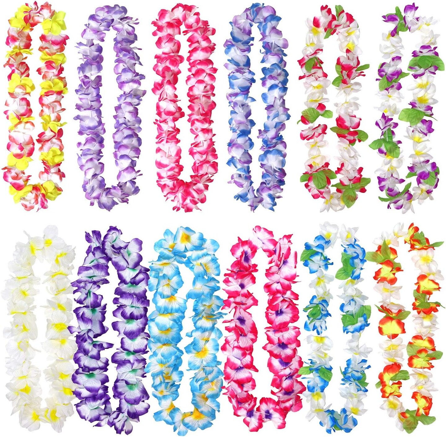 12 Pack Thickened Summer Hawaiian Leis Floral Necklace for Hula Dance Luau Party, Party Favors Celebrations and Decorations