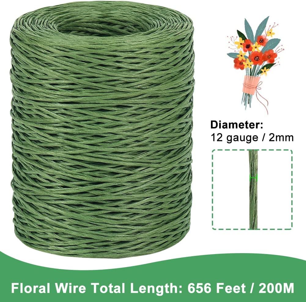 656 ft 2mm Green Paper-Covered Floral Wire for Bouquets, Wreaths & Crafts