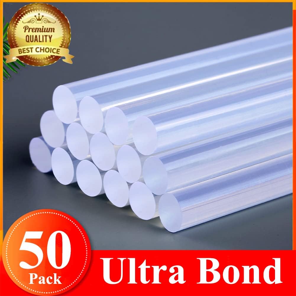 Hot Glue Sticks, Pack of 50 (1.54 lb) 6&#x22;Long 0.43&#x22; Diameter Full-Size Hot Glue Gun Sticks Art Glues Pastes Hot Melt Sticks for Most Large Glue Guns, Clear Glue Sticks for DIY, Arts &#x26; Crafts