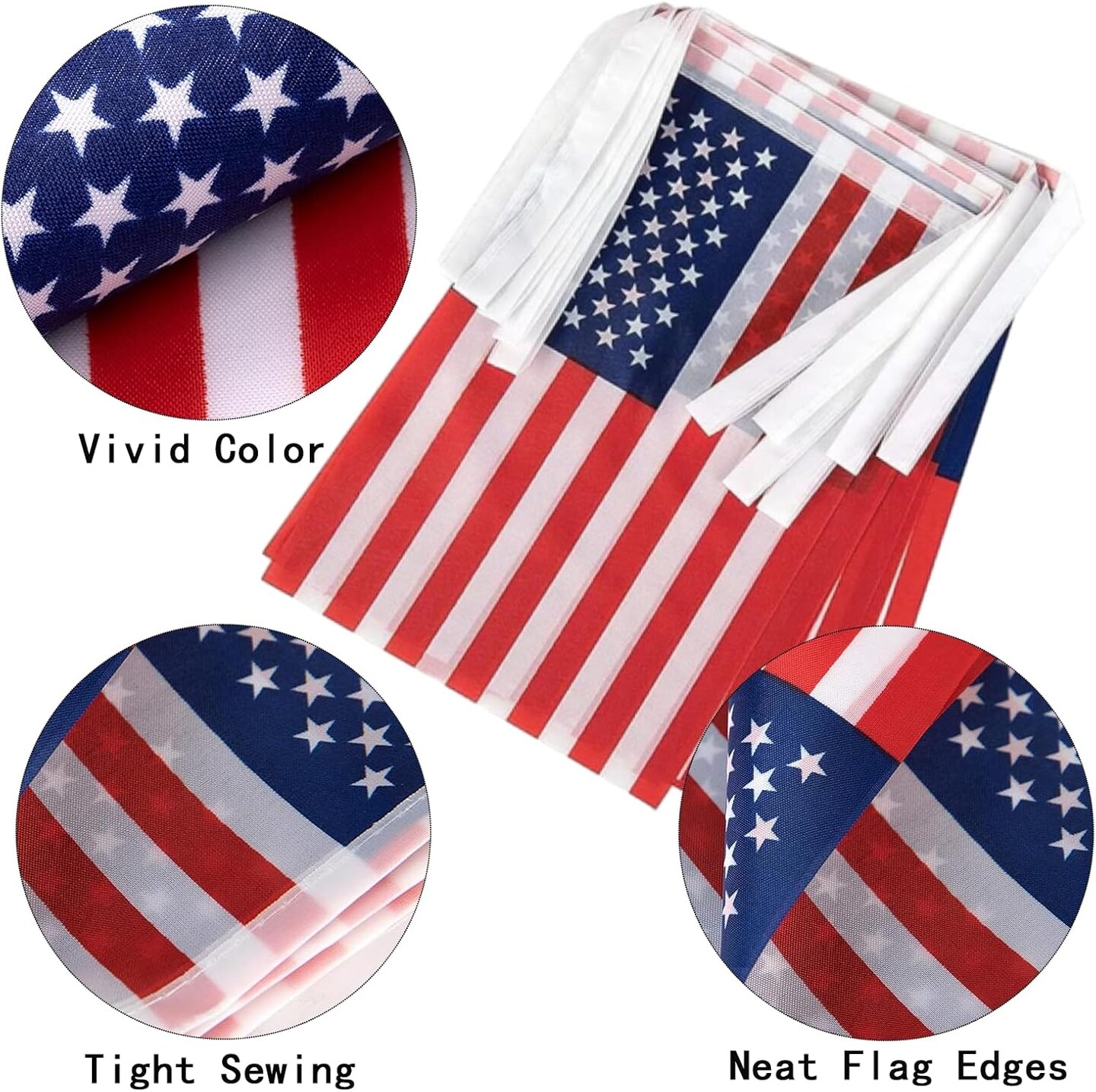 American Flags USA String Flag Banners for Patriotic Events 4th of July Independence Day Sports Bars Inside Outside Decorations 33 Feet 30 Flags