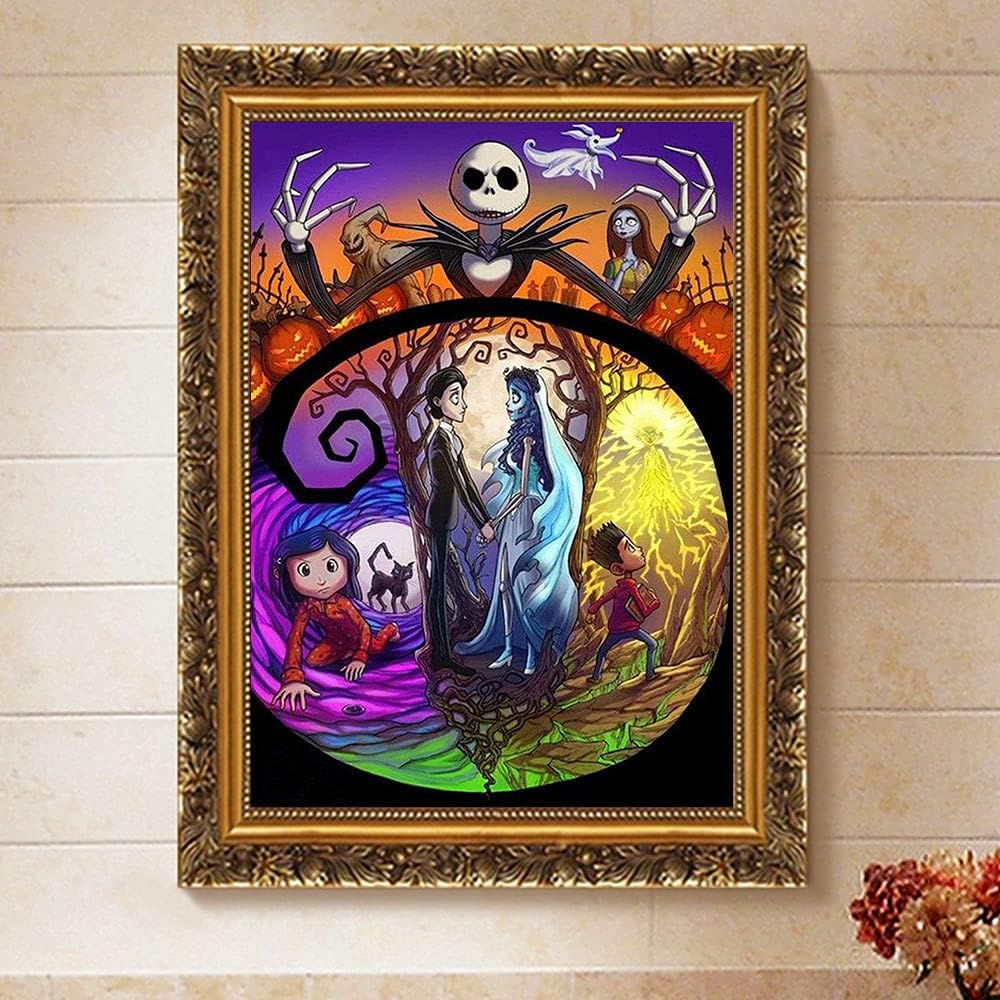 DIY Diamond Painting Jack and Sally Halloween 12x16Inch, Full Round Drill Kits Nightmare Before Christmas Cross Stitch Mosaic Art for Adults Relax &#x26; Home Wall Decor Festival Gift