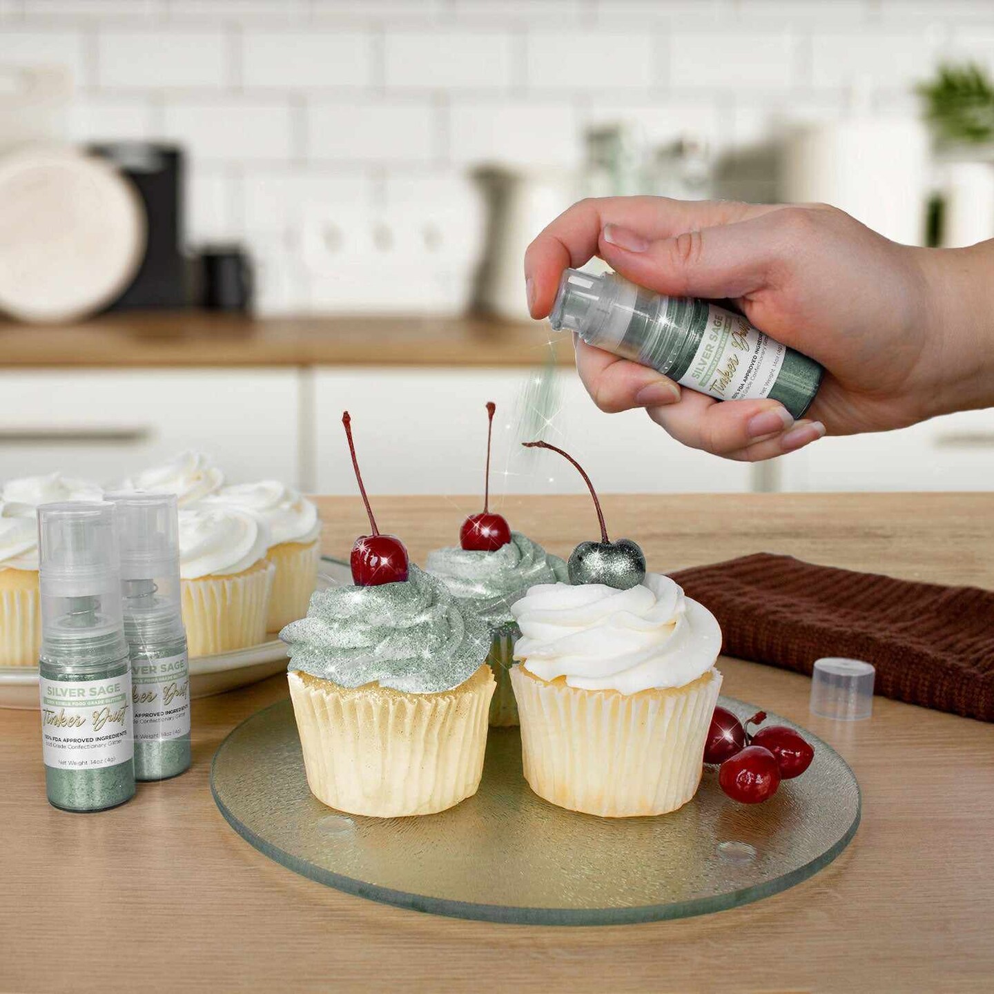 Bakell - Silver Sage Tinker Dust Edible Glitter (4g, 1x Spray Pump) for Food, Desserts, and Beverages!