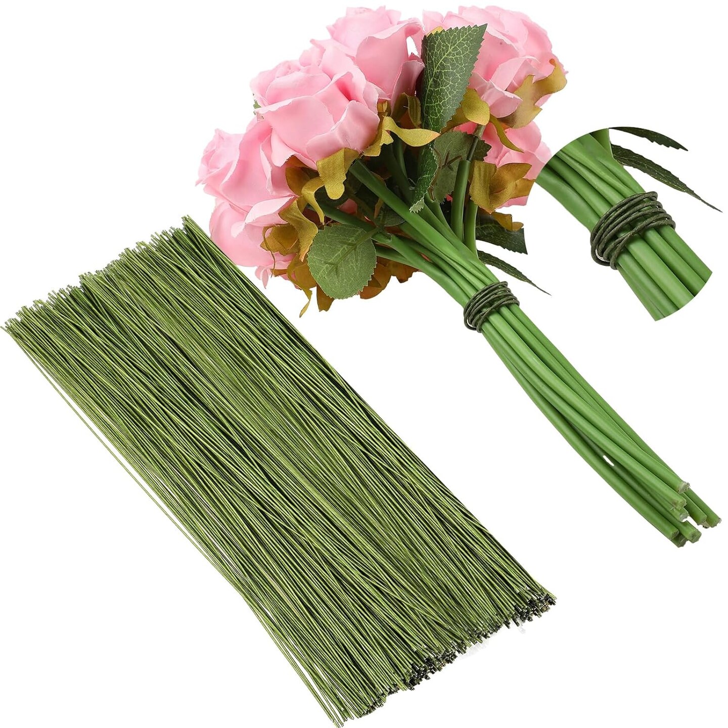 600 Pieces 18-Gauge Green Floral Wire – 16 Inch Paper-Wrapped Stems for DIY Crafts, Christmas Garlands, and Flower Arrangements, Dark Green