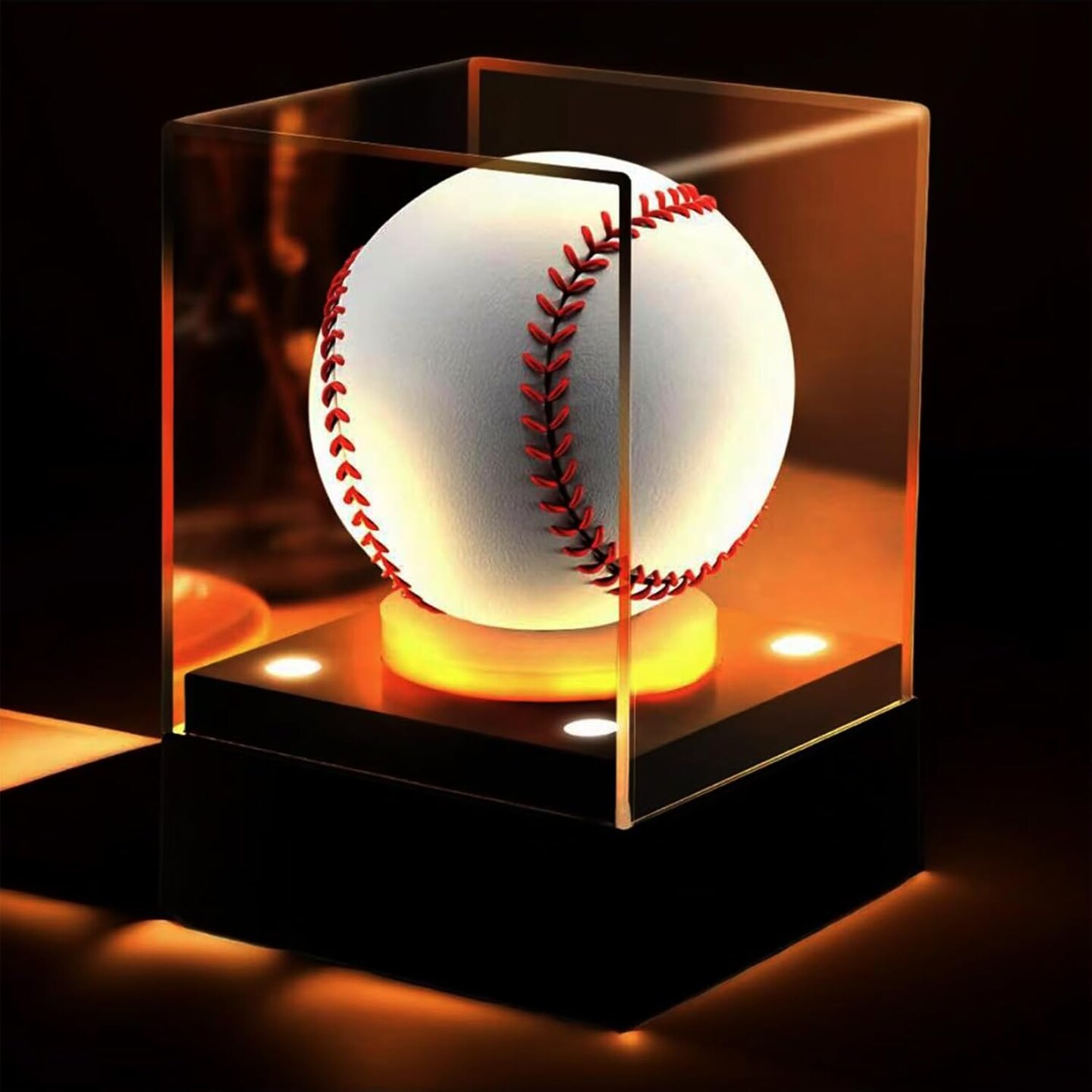 LED Baseball Display Case for Signed Baseballs & Memorabilia – Clear Acrylic Showcase with Multi-Color Lighting, Dual Power (Battery/USB), Stable Base – Ideal for Collectors, Black