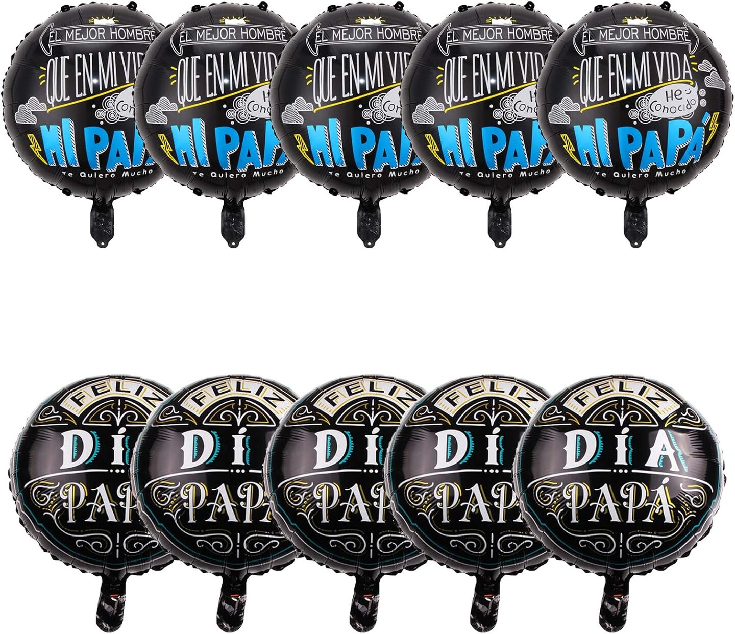 10Pcs Father's Day Balloons Father's Day Party Decorations Spanish Feliz Dia PaPa Foil Balloons for Happy Fathers Day Dad Birthday Party Decorations Supplies, Black, Medium