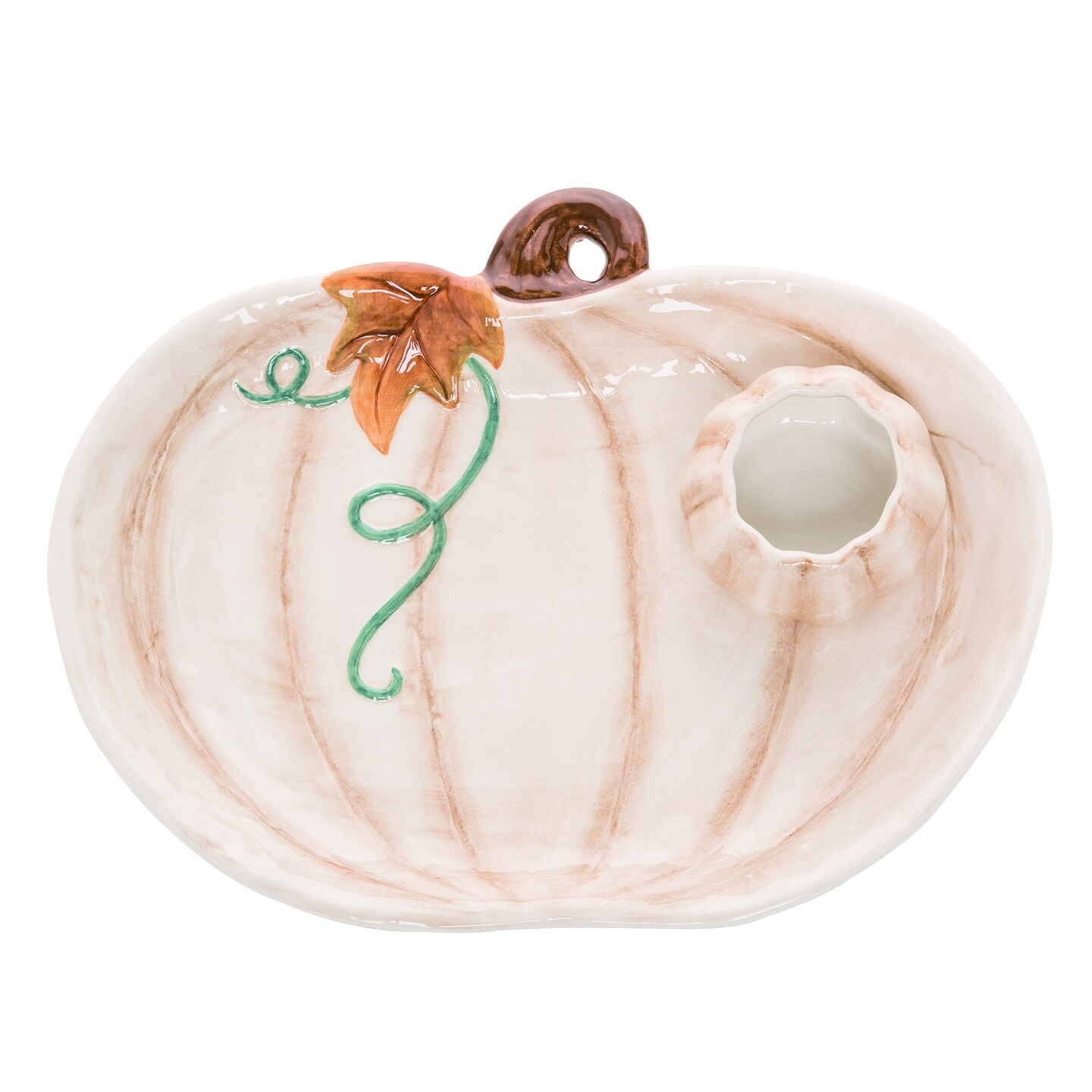 Transpac Dolomite 14 in. Off-White Harvest Pumpkin Shaped Chip and Dip Platter Set of 2