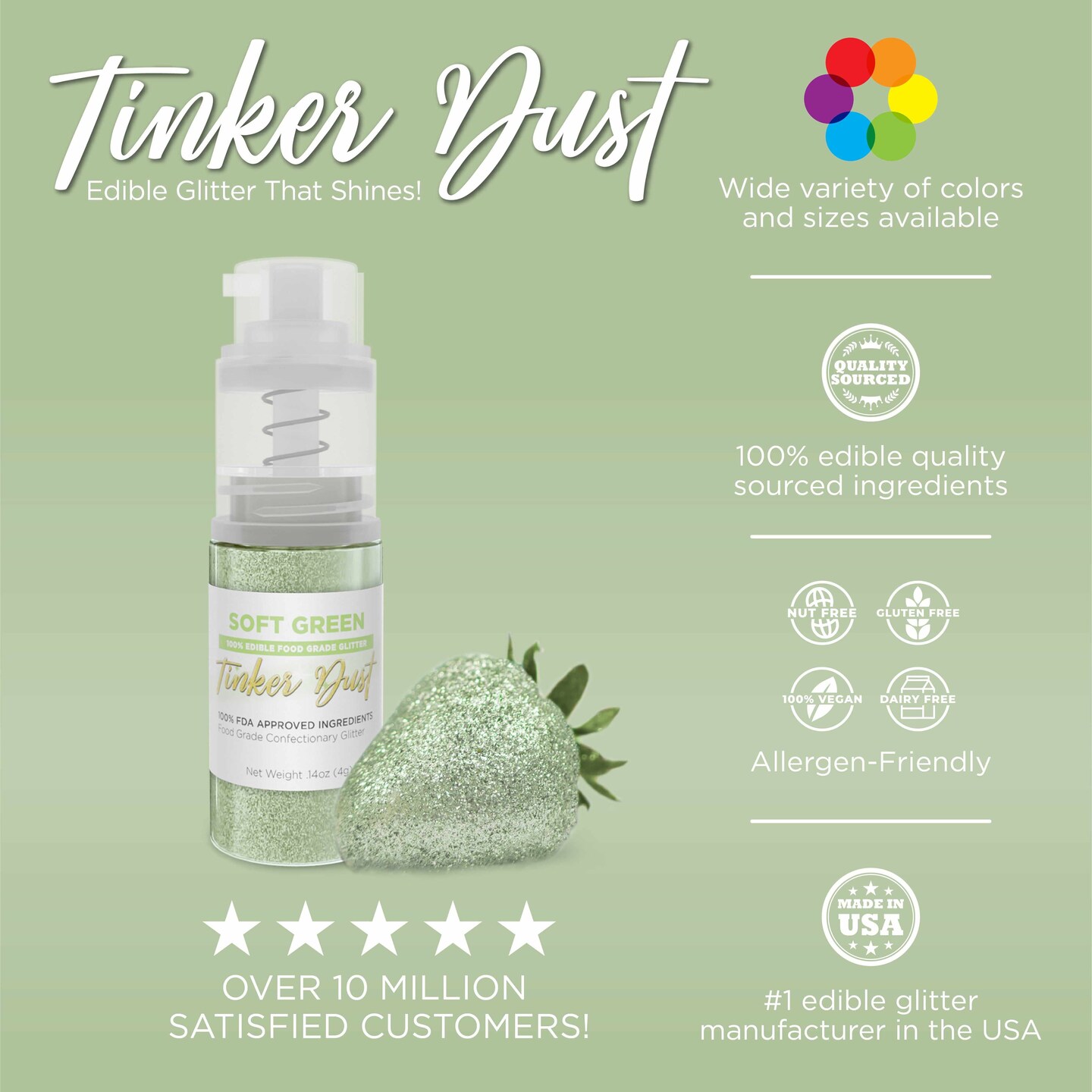 Soft Green Edible Glitter Spray 4g Pump | Tinker Dust&#xAE;