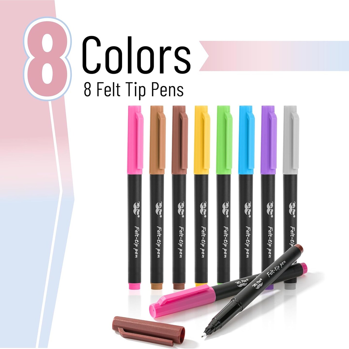 Felt Tip Pens, 8 Pack, Colorful Felt Tip Pens
