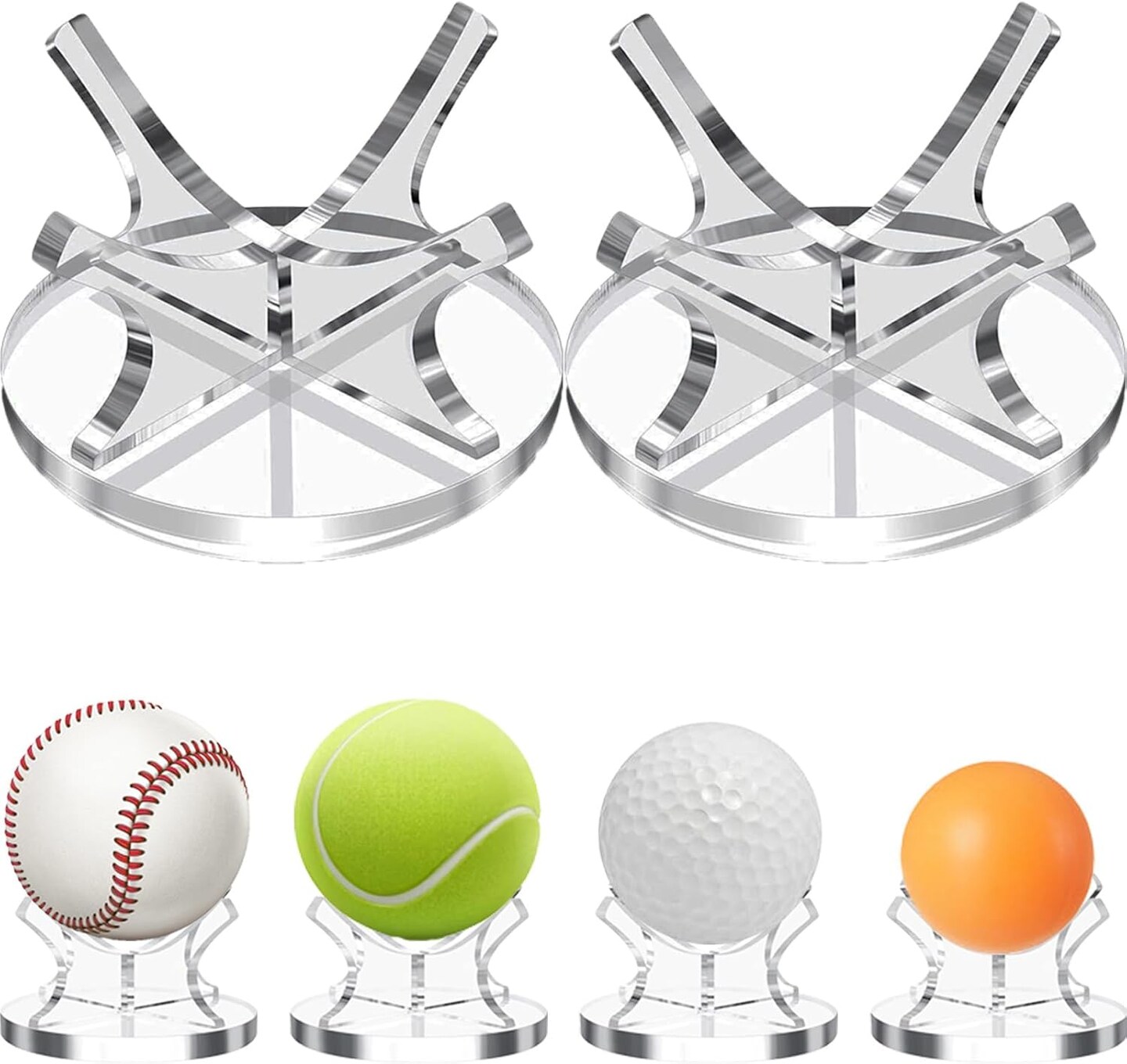 2Pcs Acrylic Baseball Holder Display Case Display for Balls Suitable for Baseball, Golf Softball, Tennis Ball Spheres, Thanksgiving Pumpkin Ball, Wooden Eggs Clear Baseball Stand
