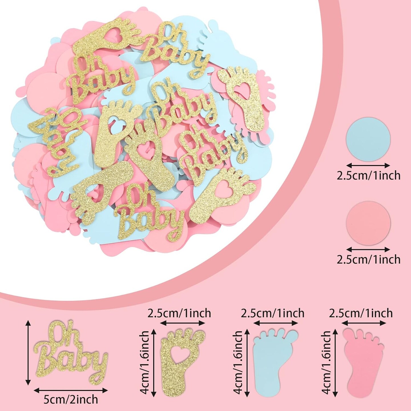 350PCS Gender Reveal Confetti – Pink, Blue & Gold Baby Shower Table Decor