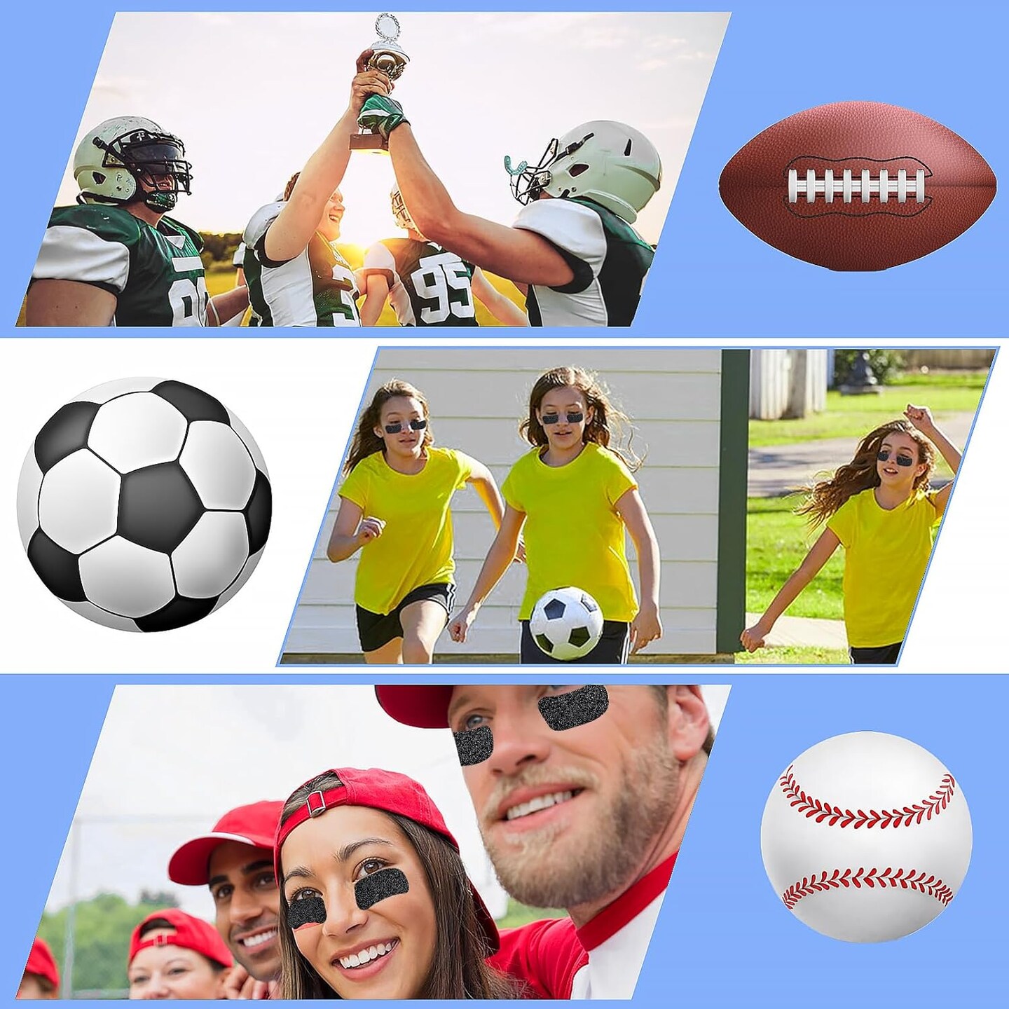 125 Pairs Eye Black Stickers for Kids,Sport Stickers Custom Face Stickers Eye Black Baseball Football Softball Stickers, Sports Eye Black Stickers for Sports Game Day Themed Birthday Party