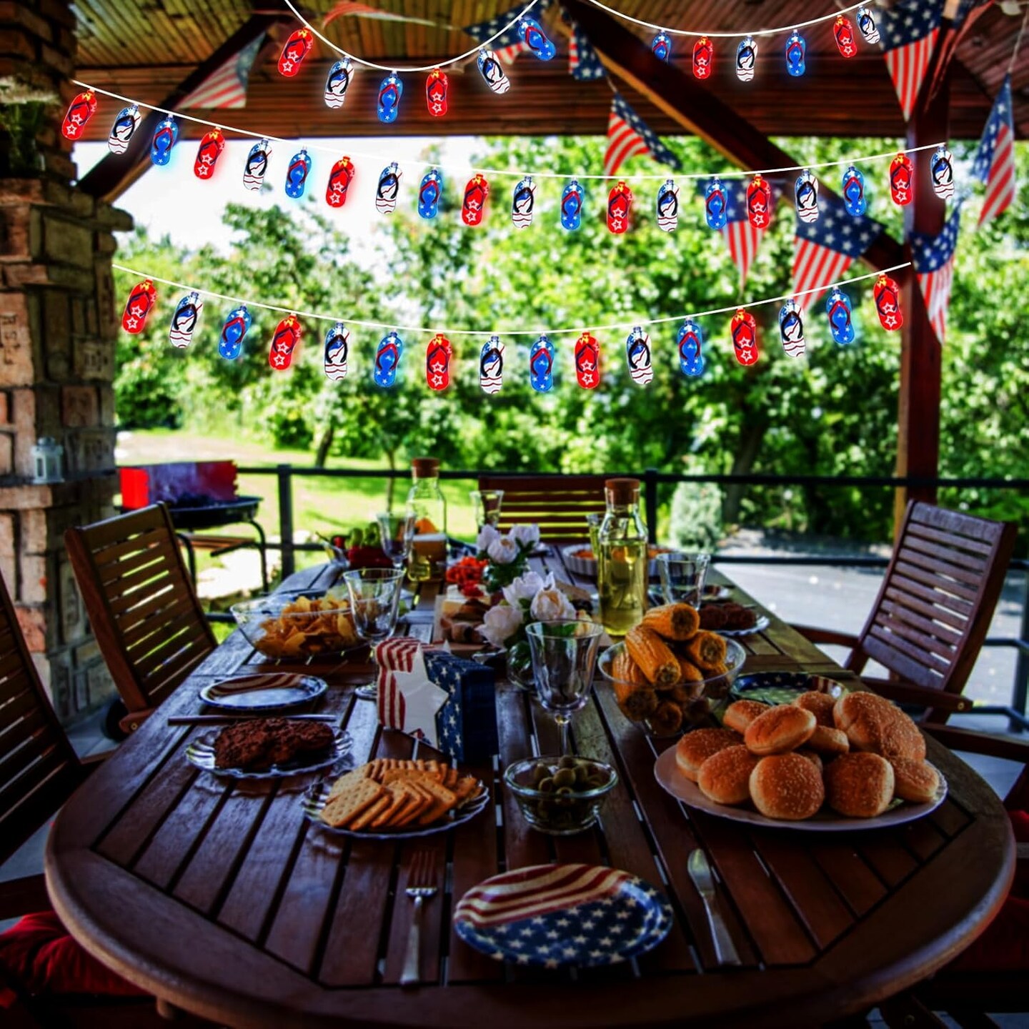 8.5ft Red White Blue American Flag String Lights, Patriotic Decor
