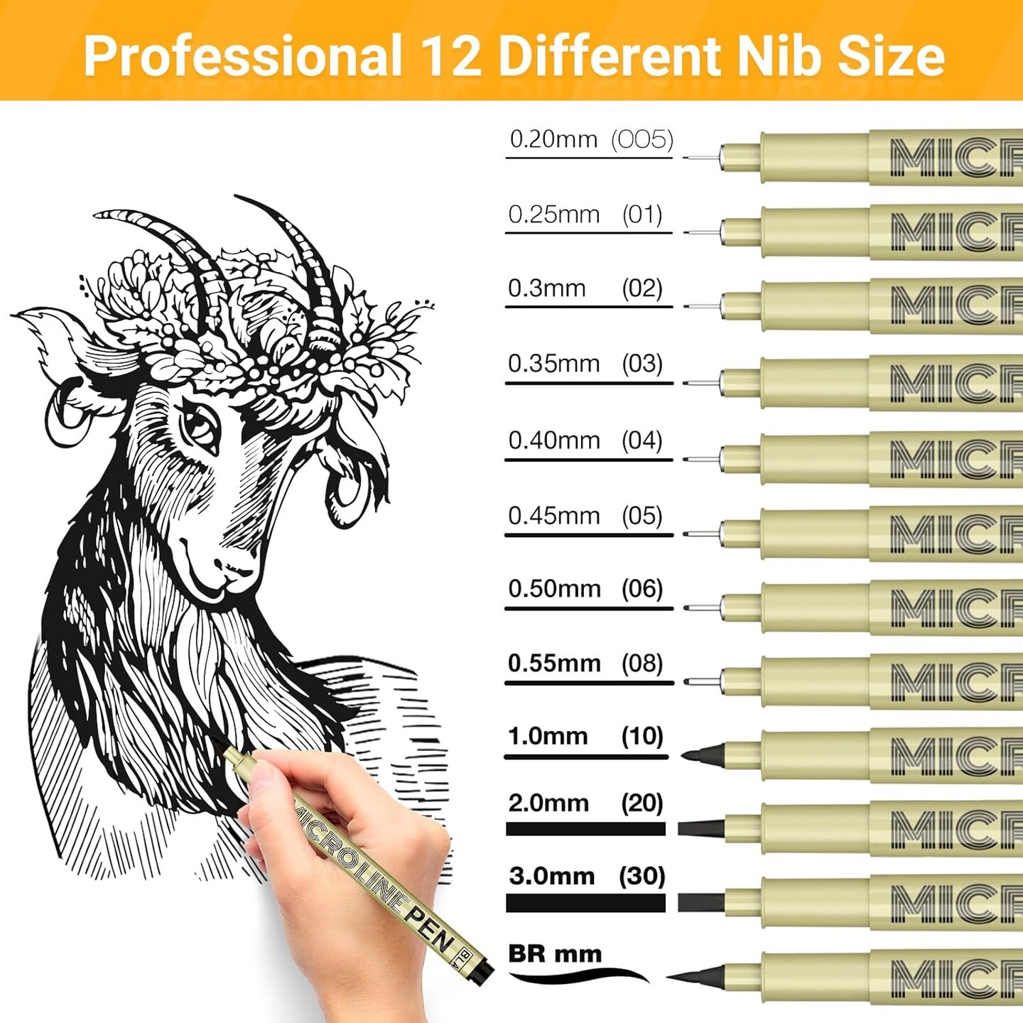 Micro-Pen Fineliner Ink Pens Black: 12 Size Black Micro Pen Set, Fine Line Art Pens for Artists, Waterproof Archival Inking Fine Liners for Technical Drawing, Sketching, Illustration, Manga