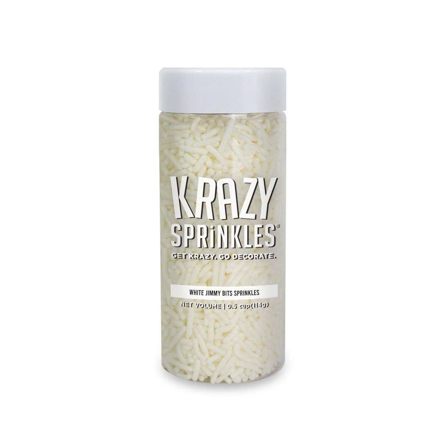 Krazy Sprinkles - White Jimmies (1/2 Cup, 1x Jar) for Cakes, Ice Cream & Cookies