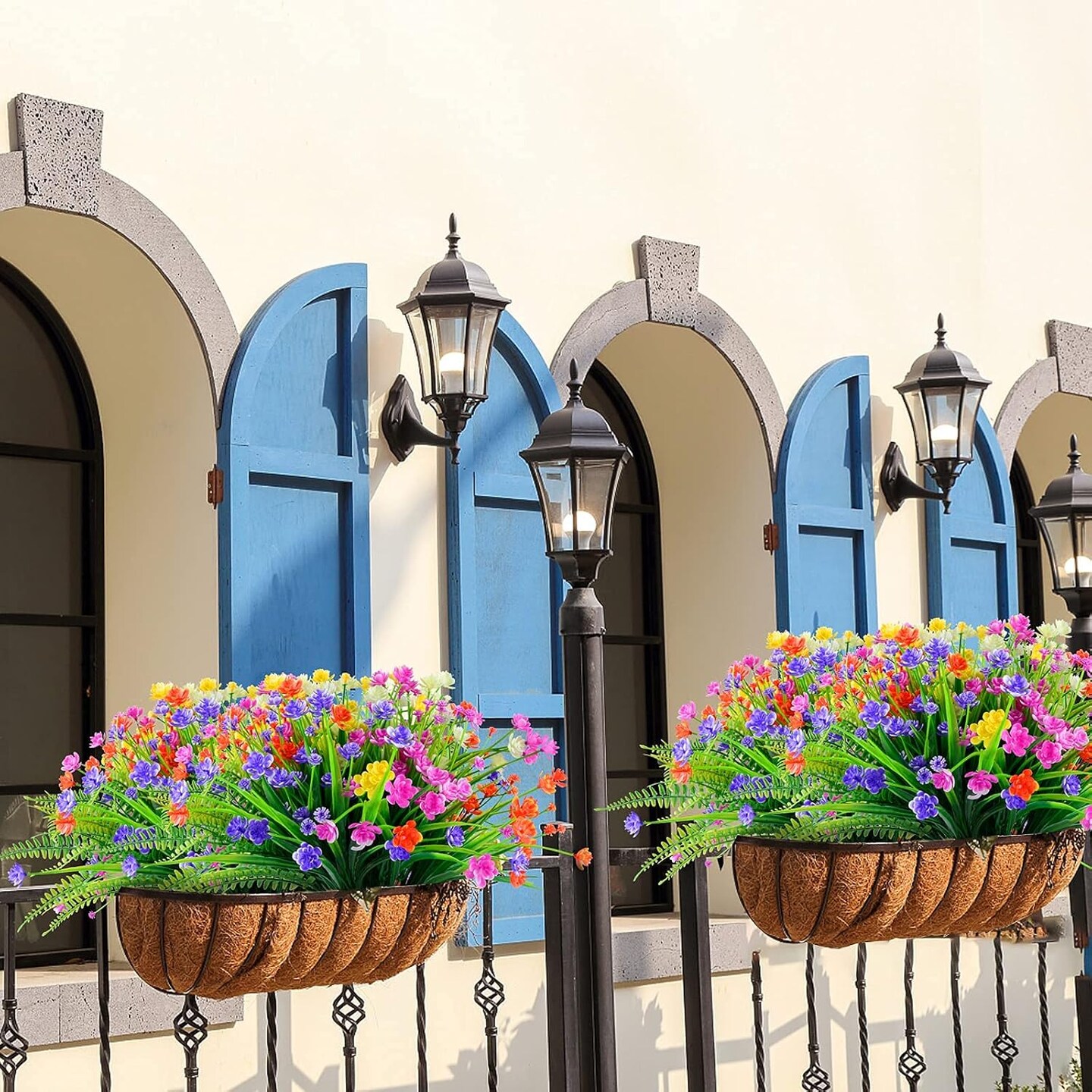 12 Bundles Summer Potted Plants Artificial Flowers for Outdoor UV Resistant Plastic Plants Fake Flowers