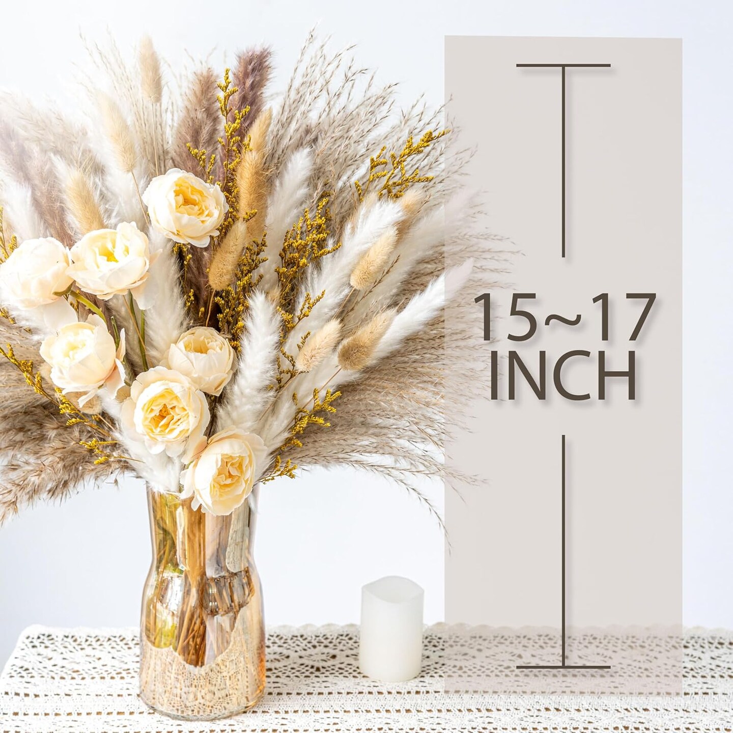 Pampas Grass Decor,Dried Pampas Grass Mix Bouquet | Dried Flowers Bouquet for Wedding Boho Flowers Home Table Decor Desk Decor, Rustic Farmhouse Decor Boho Flowers Home Table Decor (White&#x26;Beige)