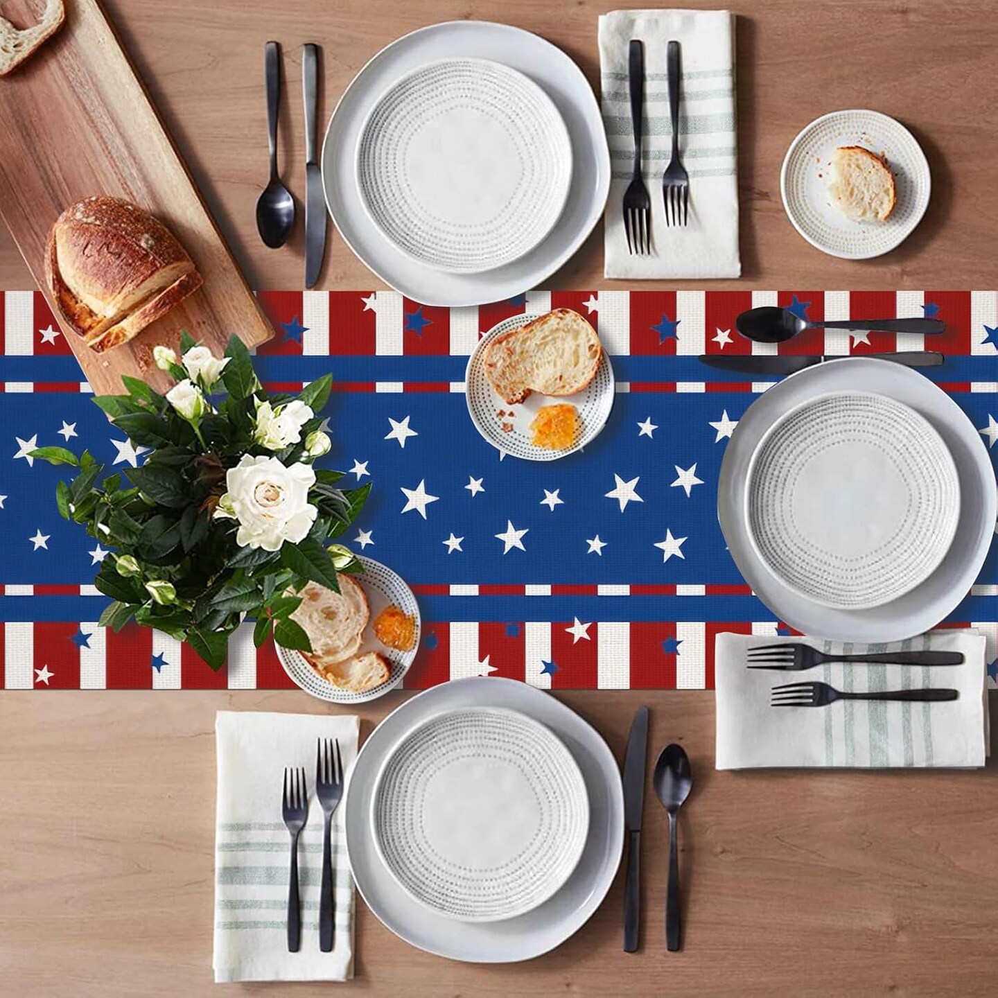 Patriotic Red White Blue Table Runner for Memorial Day, 4th of July, and Veteran&#x27;s Day, Perfect for Home, Party, Kitchen, Dining Decorations