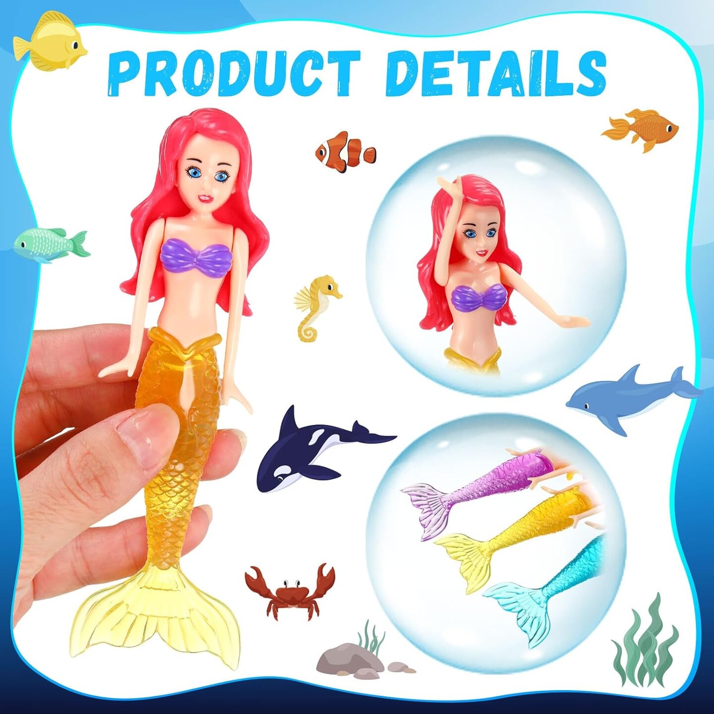 4 Pieces Summer Mermaid Dive Toys Mermaid Bath Toys Colorful Mermaid Pool Toys Swimming Pool Games for Boys Girls Teens Adults