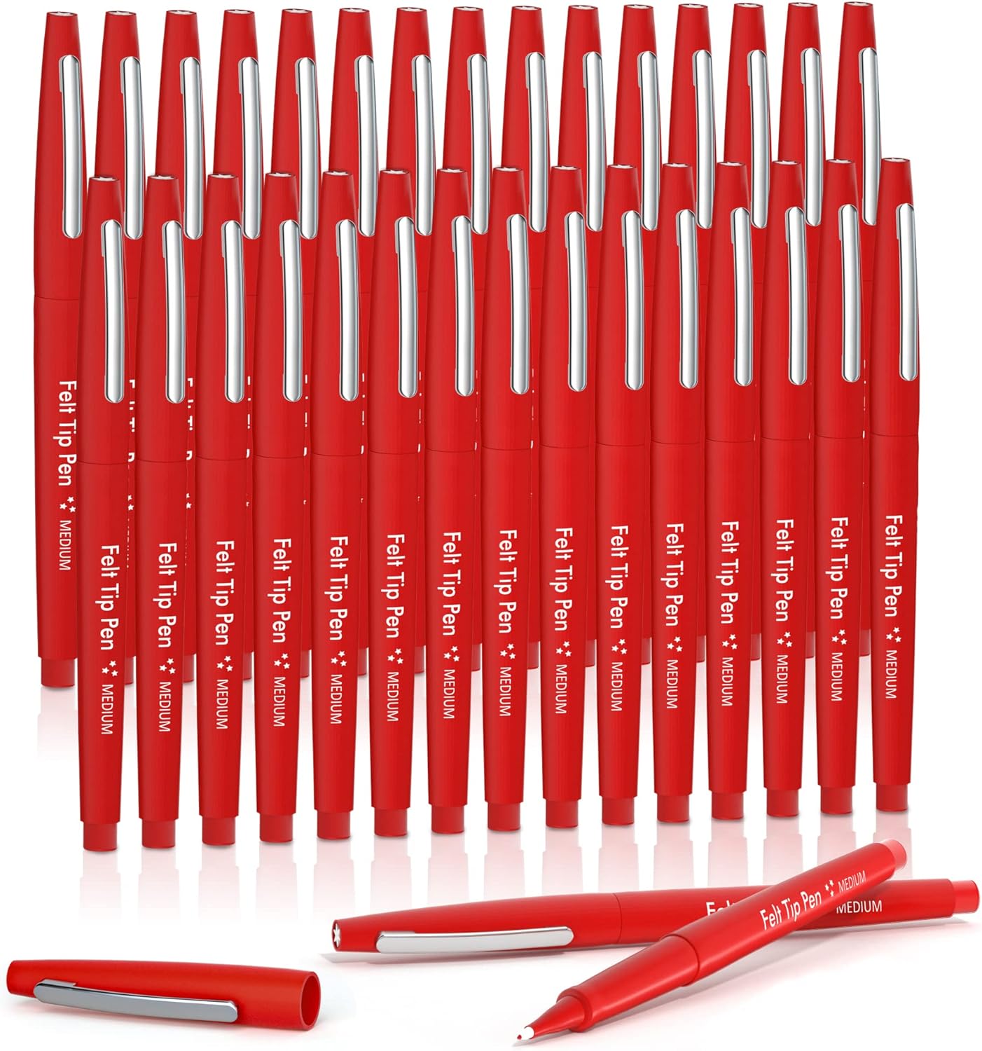 Felt Tip Pens, 30 Red Pack, 0.7mm Medium Point, Felt Tip Markers Pens for Journaling, Writing, Note Taking, Planner, Perfect for School Office and Art Supplies